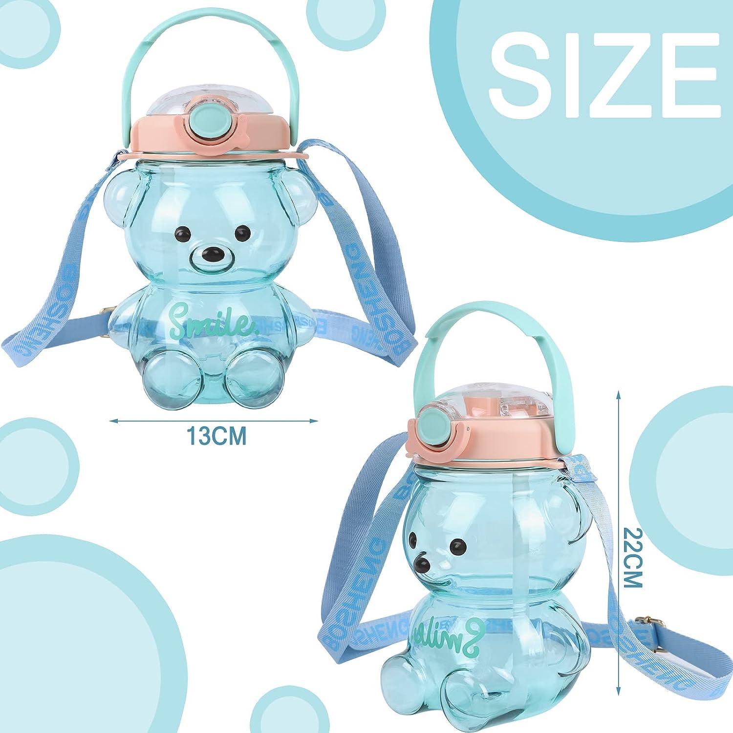 Cute Bear Water Bottle With Straw Portable Strap – HAPPY DAISY MARKET