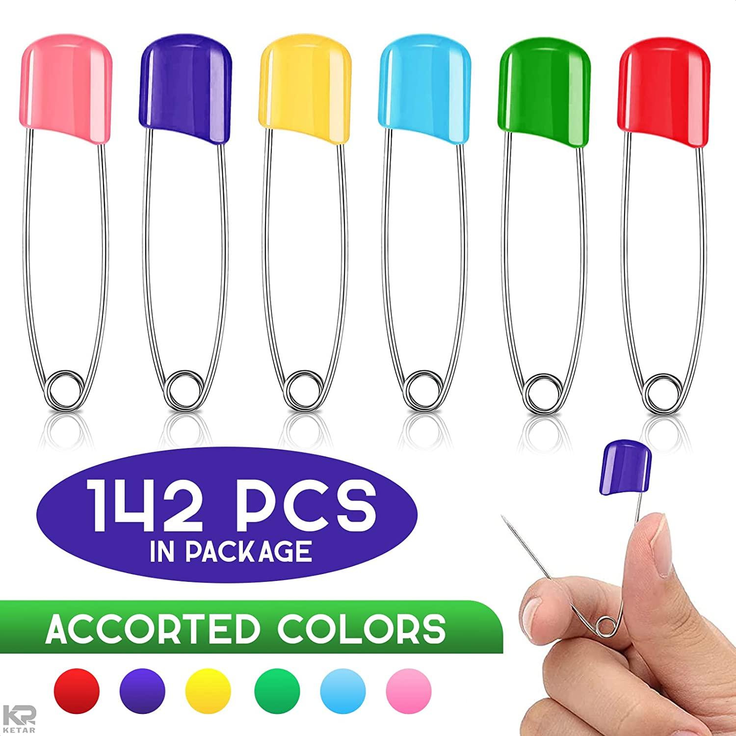 142Pcs Baby Safety Pins Large - Assorted Colored Safety Pins Small with  Plastic Head Diaper Pins of 5.5cm - Large Safety Pins for Clothes, Dresses,  Socks, and Gloves, Assorted Safety Pins Stainless