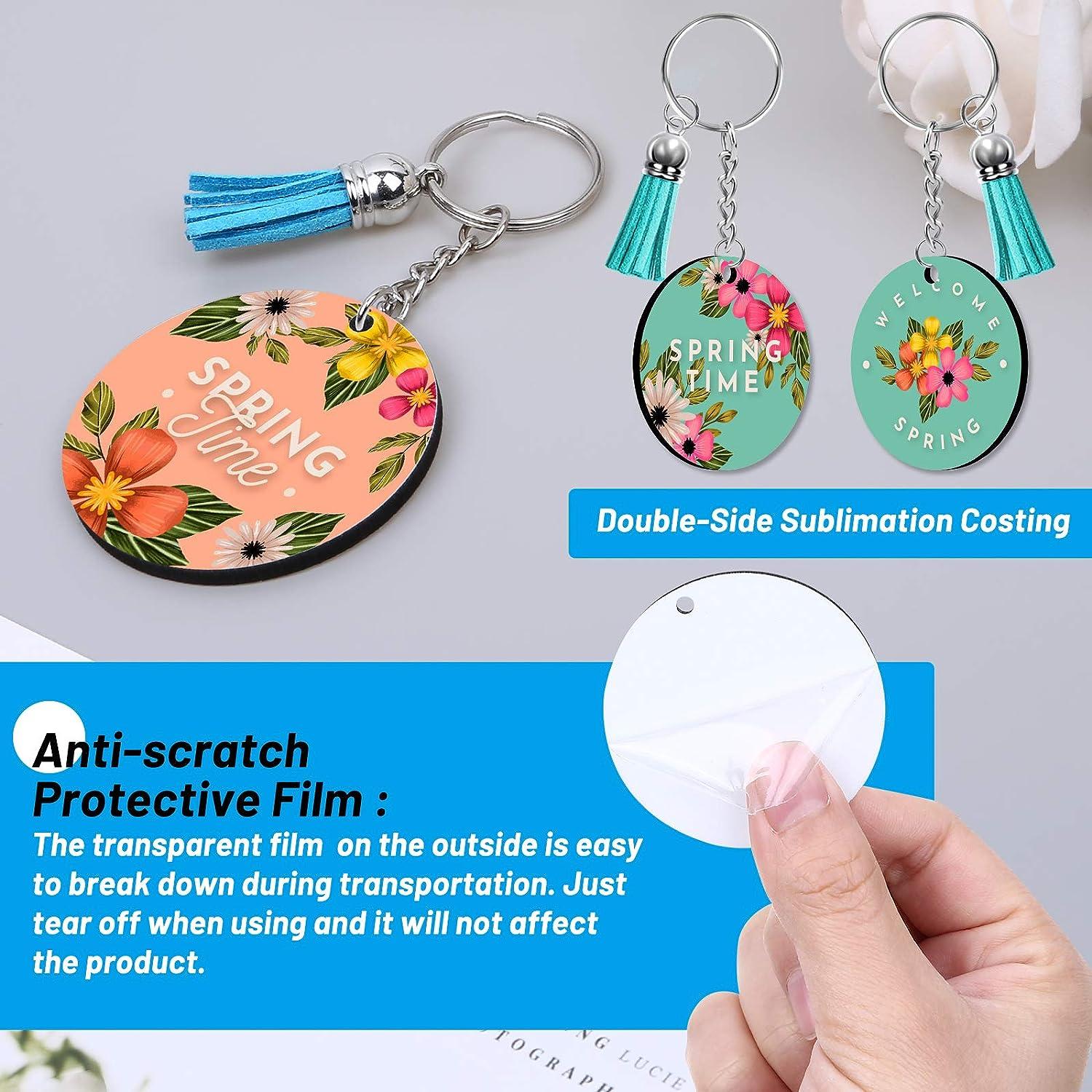 Cruzix Sublimation Blanks Keychains Products, 80 Pcs Keychains Tag Bulk with 2 inch Heat Transfer Double-Side Round Coasters Blanks, Key Chains, Tassels