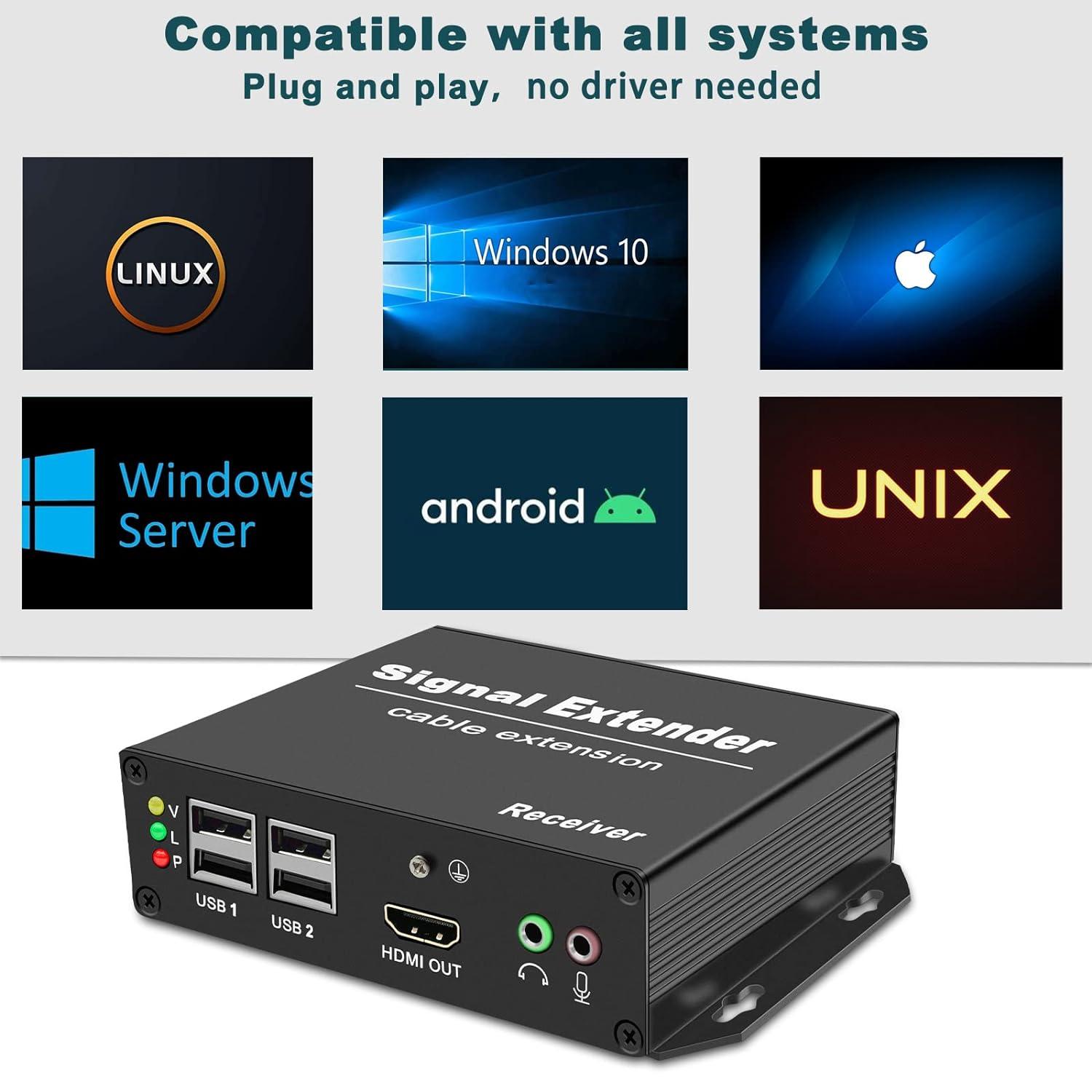 LornCeng 4K HDMI KVM USB Extender with HDMI Loop Out Over Single