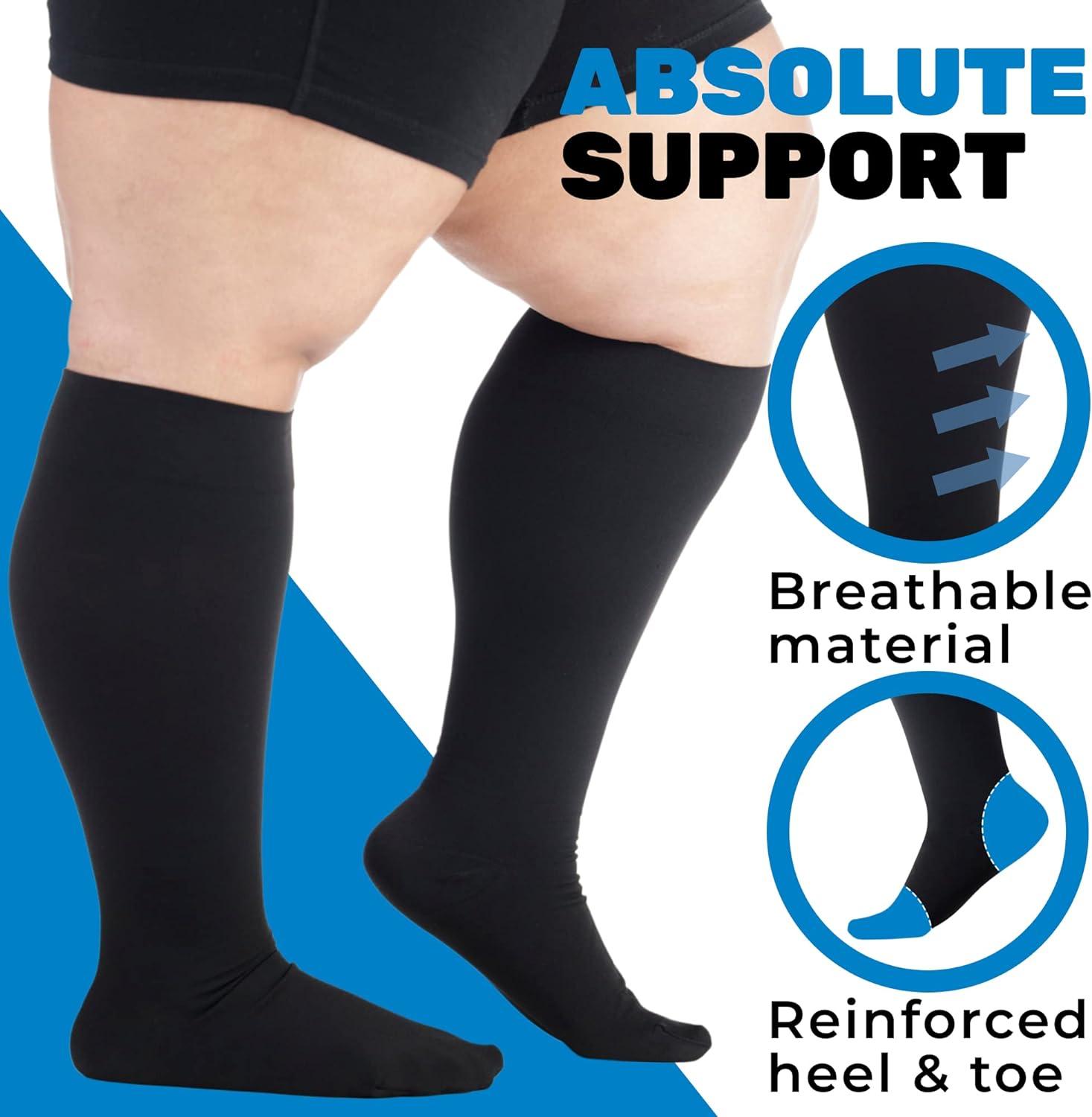 3 pack) Wide Calf Compression Support Stockings for Men and Women  Circulation 20-30mmHg - Plus Size Compression Knee Hi Prevents Swelling  Pain Varicose Veins Edema - Black 4X-Large 4X-Large Black