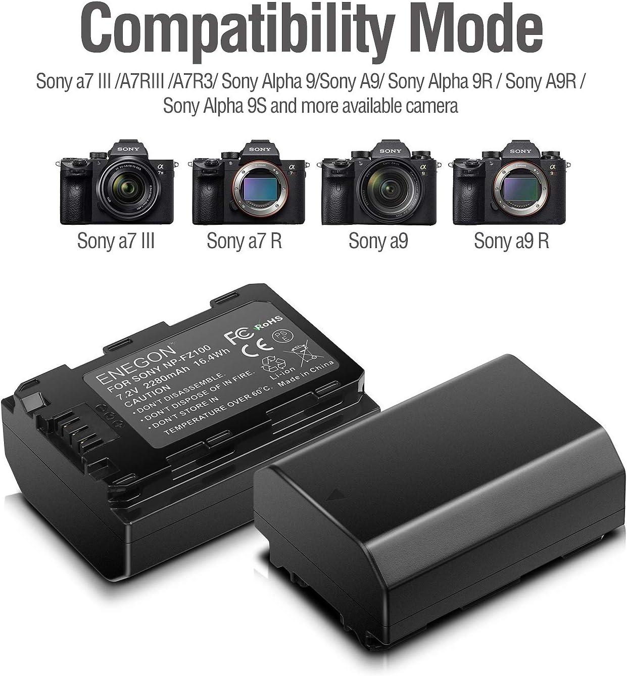 Three Pieces Sony NP-FZ100 Rechargeable Lithium-Ion Battery 2280mAh for  Alpha A7 III, A7R III, A9 Digital Cameras