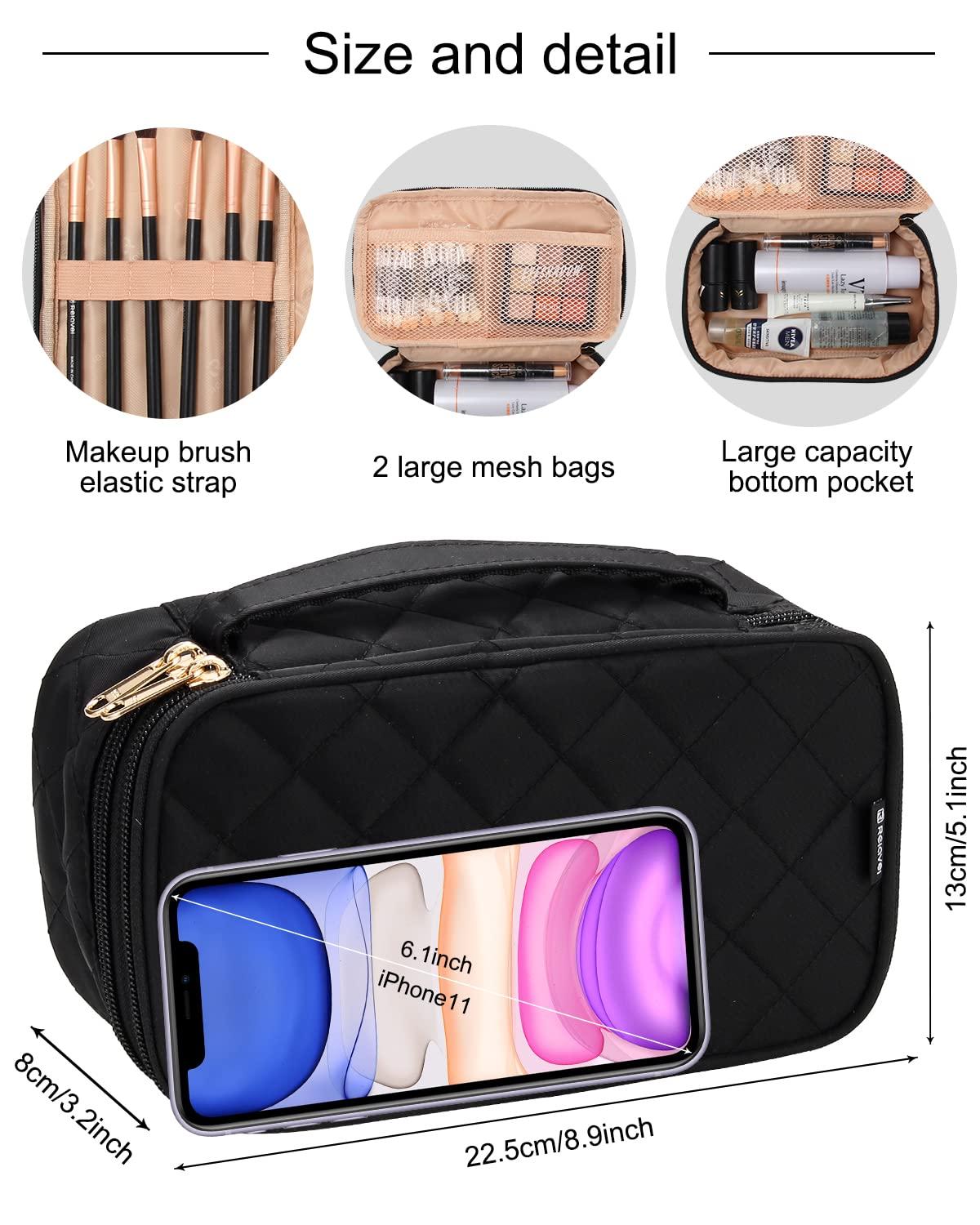 GetUSCart- Relavel Small Makeup Bag, Cosmetic Bag for Women 2 Layer Travel  Makeup Organizer Black Handbag Purse Pouch Compact Capacity for Daily Use,  Makeup Brush Holder, Waterproof Nylon (Brown)