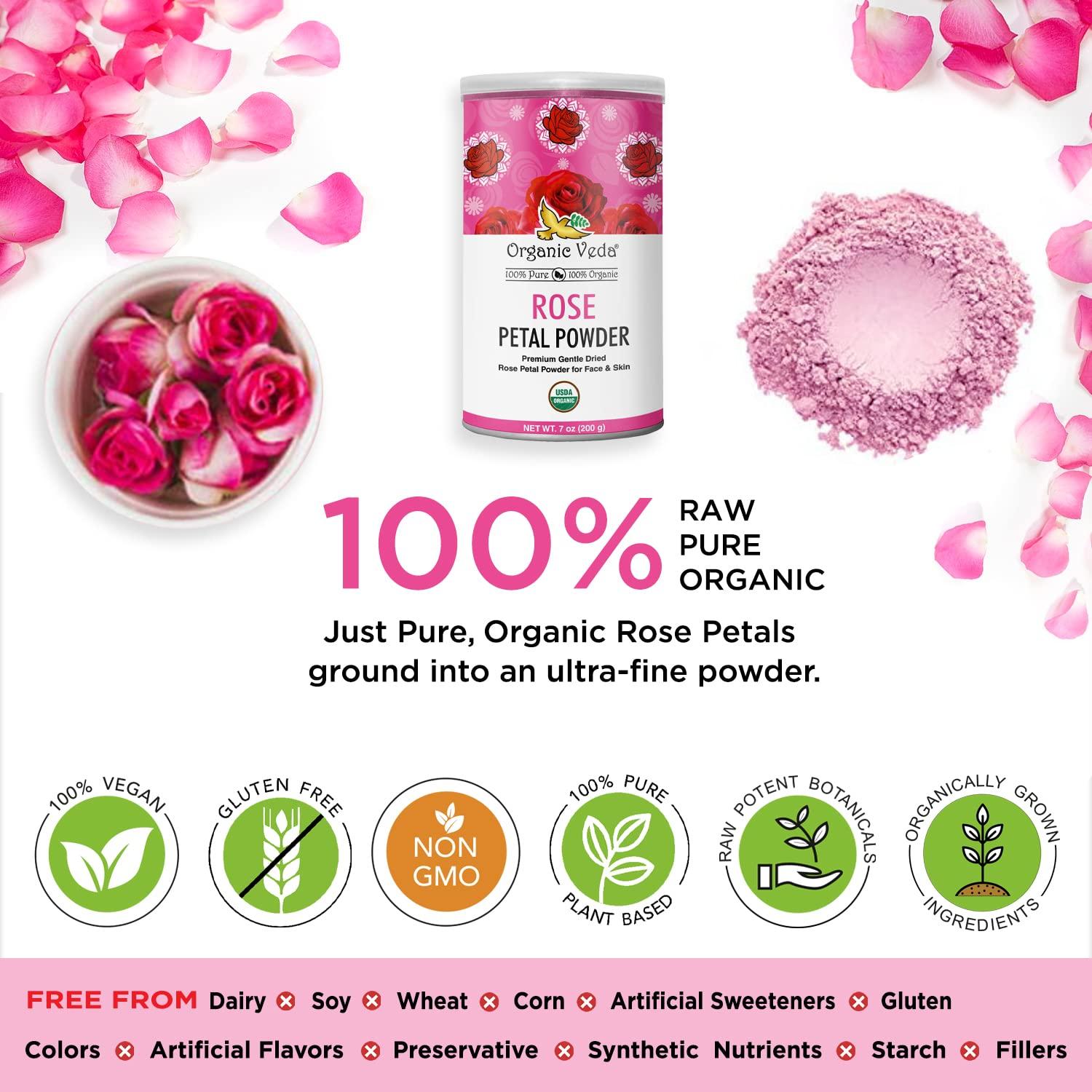 Organic Rose Petal Powder for skin and hair - (100gm)