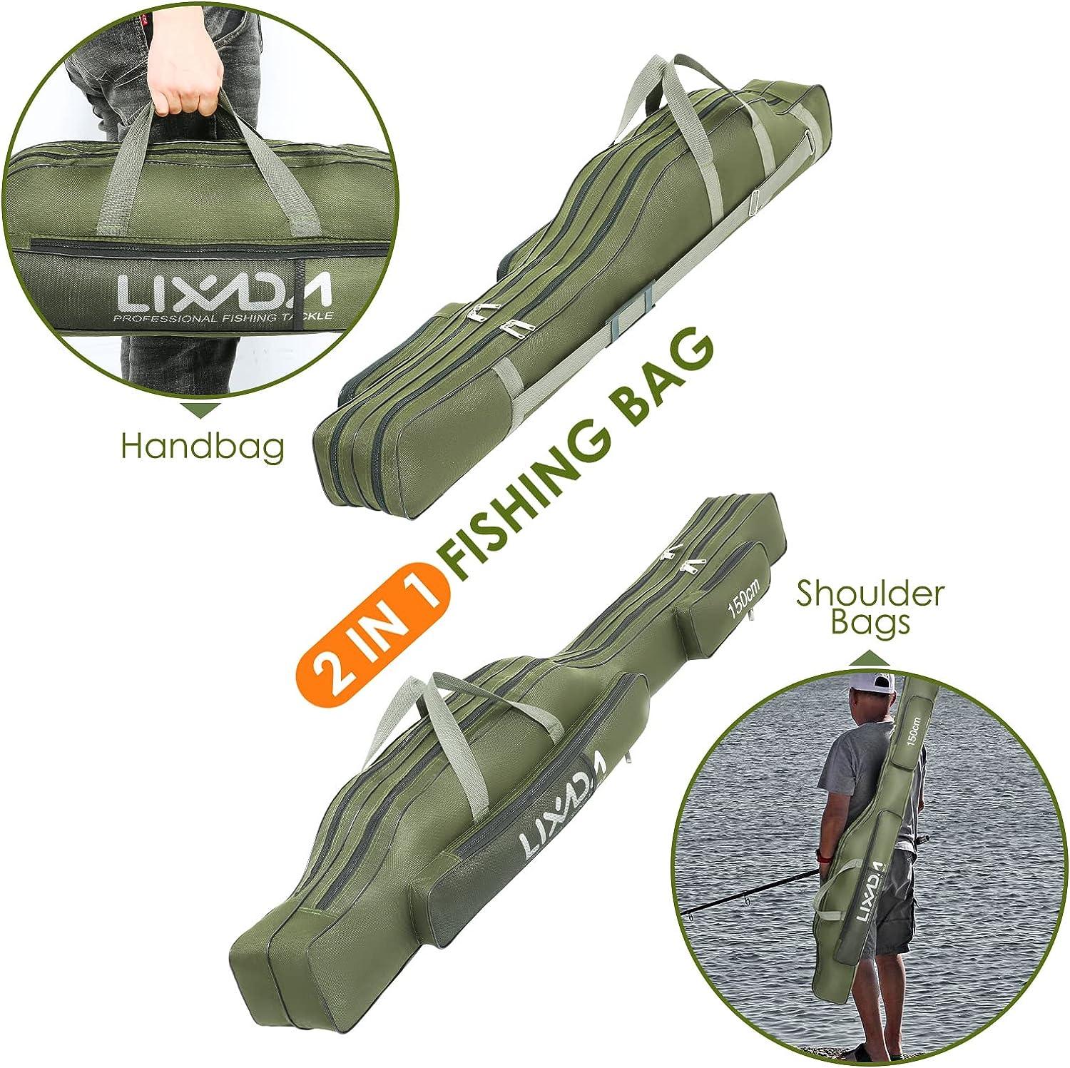 Lixada Fishing Rod Case, Portable Folding Fishing Rod Case Fishing Pole  Reel Storage Bag Fishing Gears Organizer 100cm/130cm/150cm 130cm Army Green