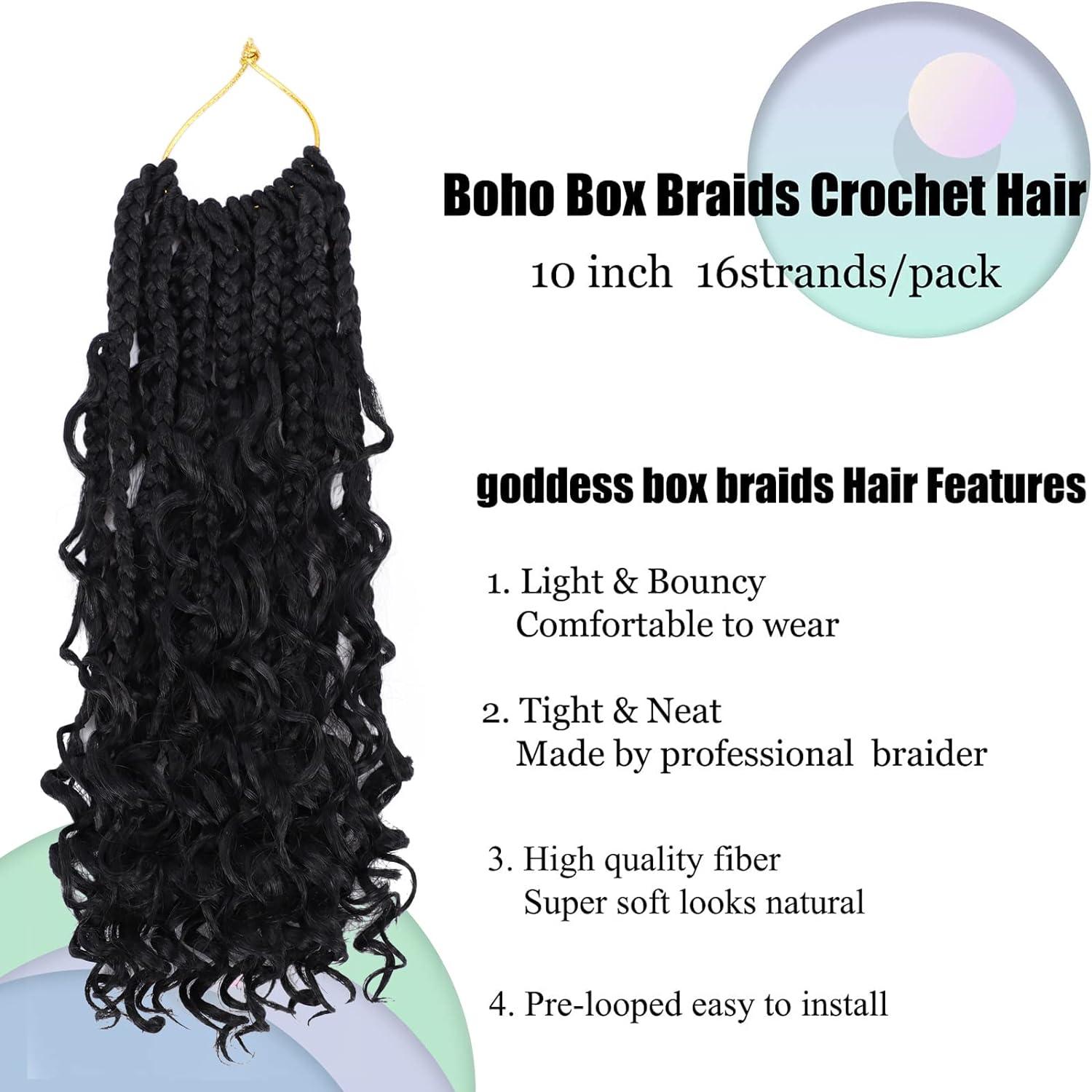 18 inch Boho Box Braids 1 Pack Goddess Box Braids Bohemian Box Braids Crochet Hair Crochet Box Braids with Curly Ends for Women Black Burgundy