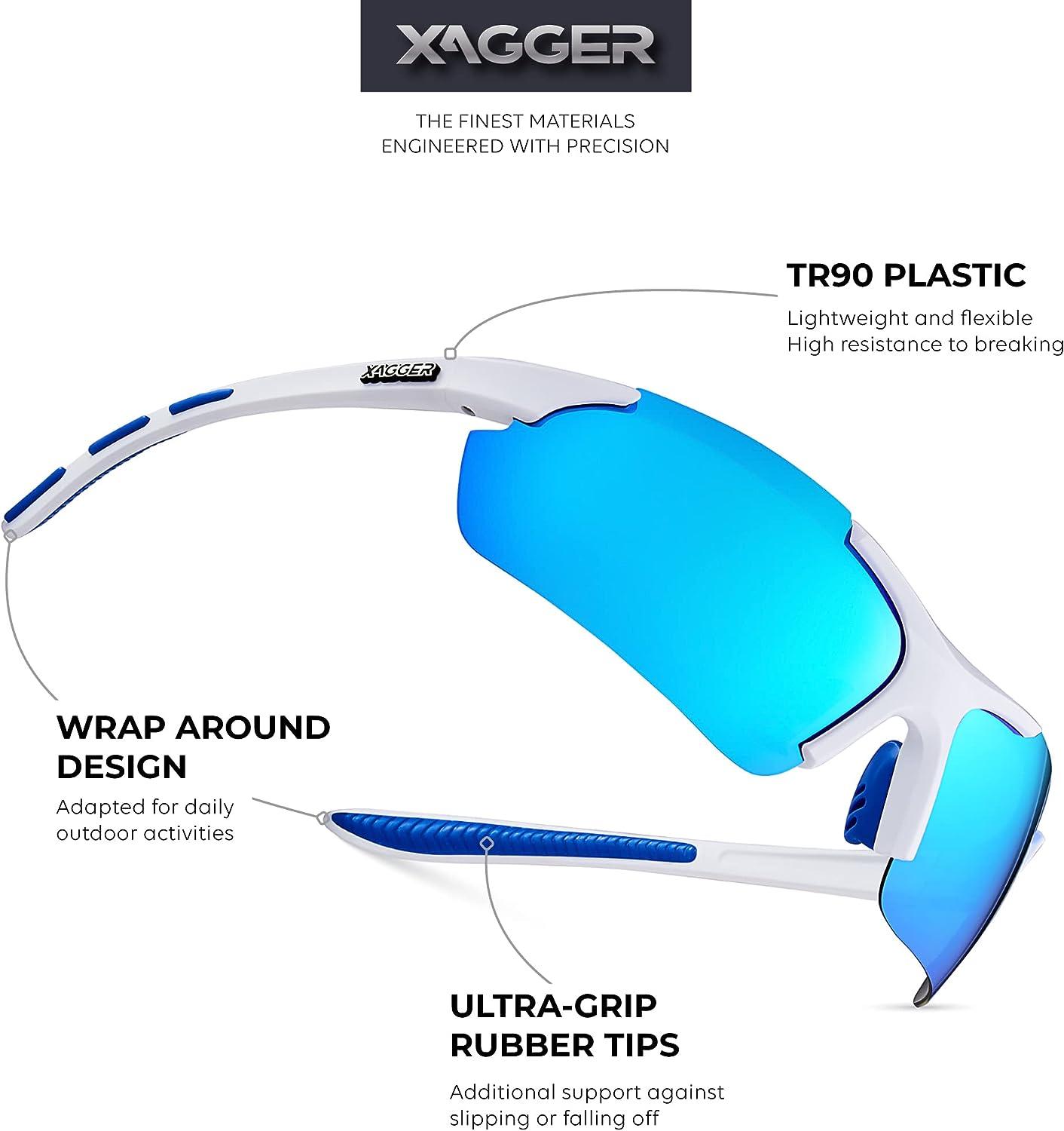 Xagger Polarized Wrap Around Sport Sunglasses for Men Women UV400  Lightweight Sports Glasses Matte White