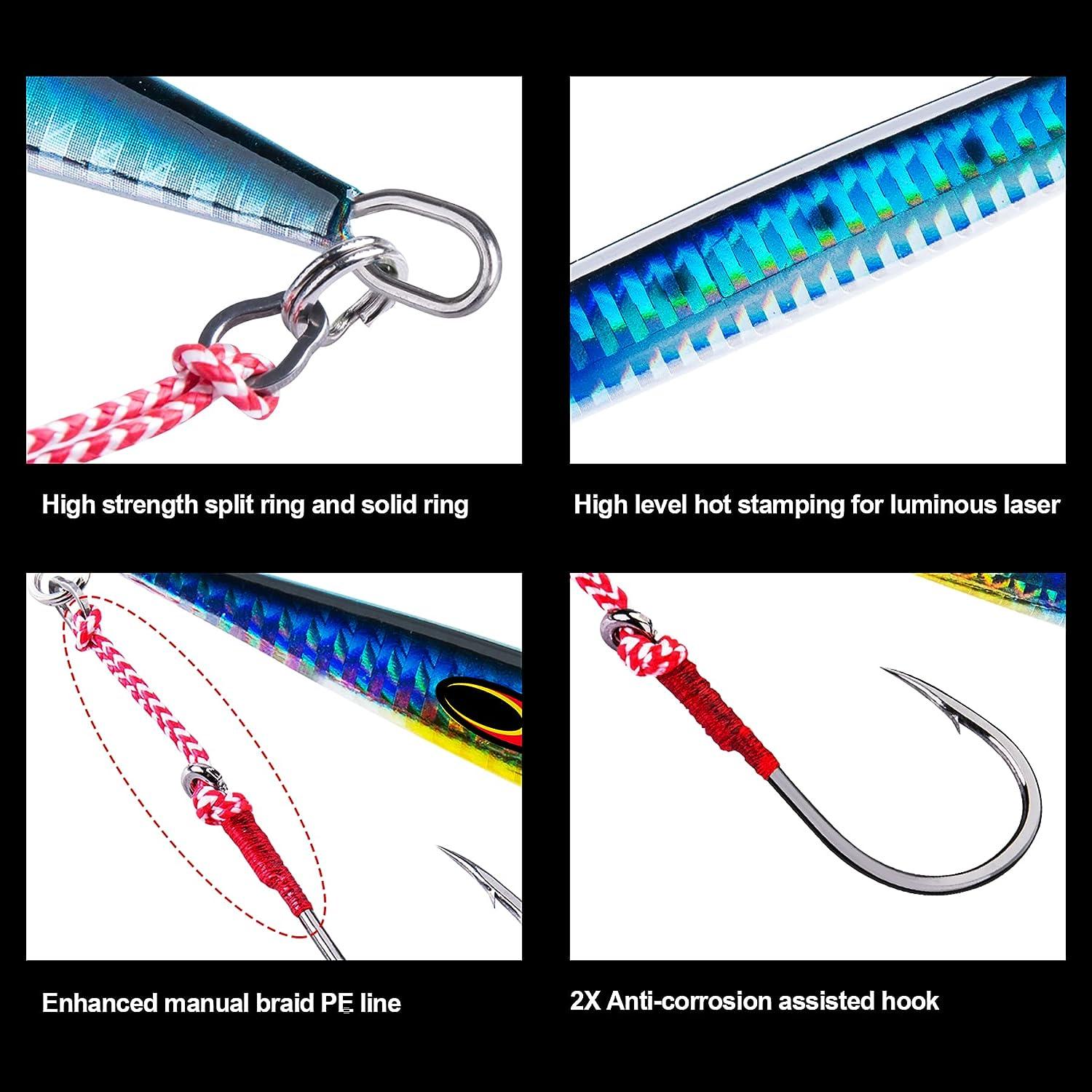 Goture Saltwater Jigs Fishing Lures,Vertical Slow Pitch Jigs Saltwater with Assist  Hook, Glow Stick Lead Jig for Tuna Salmon,Fishing Gear for Men Gifts 80g  100g 150g 200g 250g Saltwater Jigs-Multicolor 3Pcs 