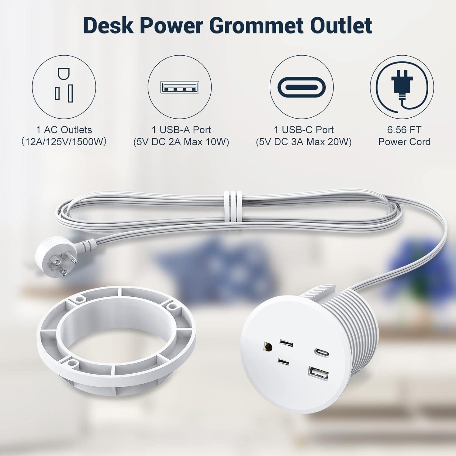 Retractable Power Strip Extension Cord Reel with USB C PD 20W, Flat Plug  Power