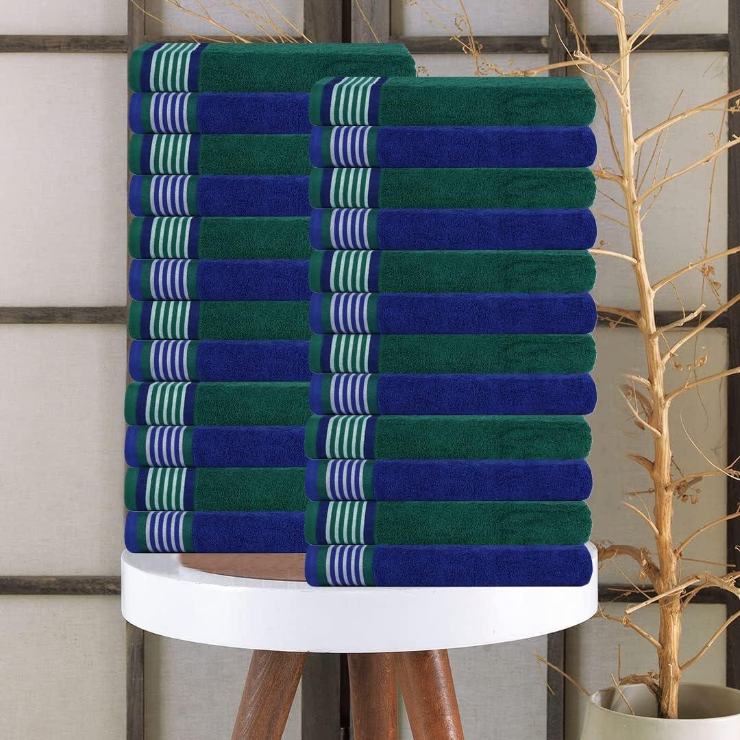 CASA COPENHAGEN Designed in Denmark 550 GSM 12x12 Inches Washcloths Towels  Set of 24 Towels Super Soft and Absorbent Egyptian Cotton Towels for  Bathroom & Kitchen - Wimbledon Blue and Green 24Pcs Washcloth Wimbled