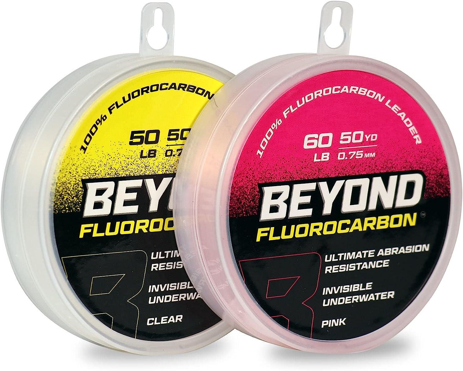 Beyond Fluorocarbon Leader Fishing Line - 100% Pure Fluorocarbon Leader  Material - Highly Abrasion Reistant - Invisible Underwater- Shock Resistant  - Incredible Knot Strength 50 Yard Spool Clear 40LB