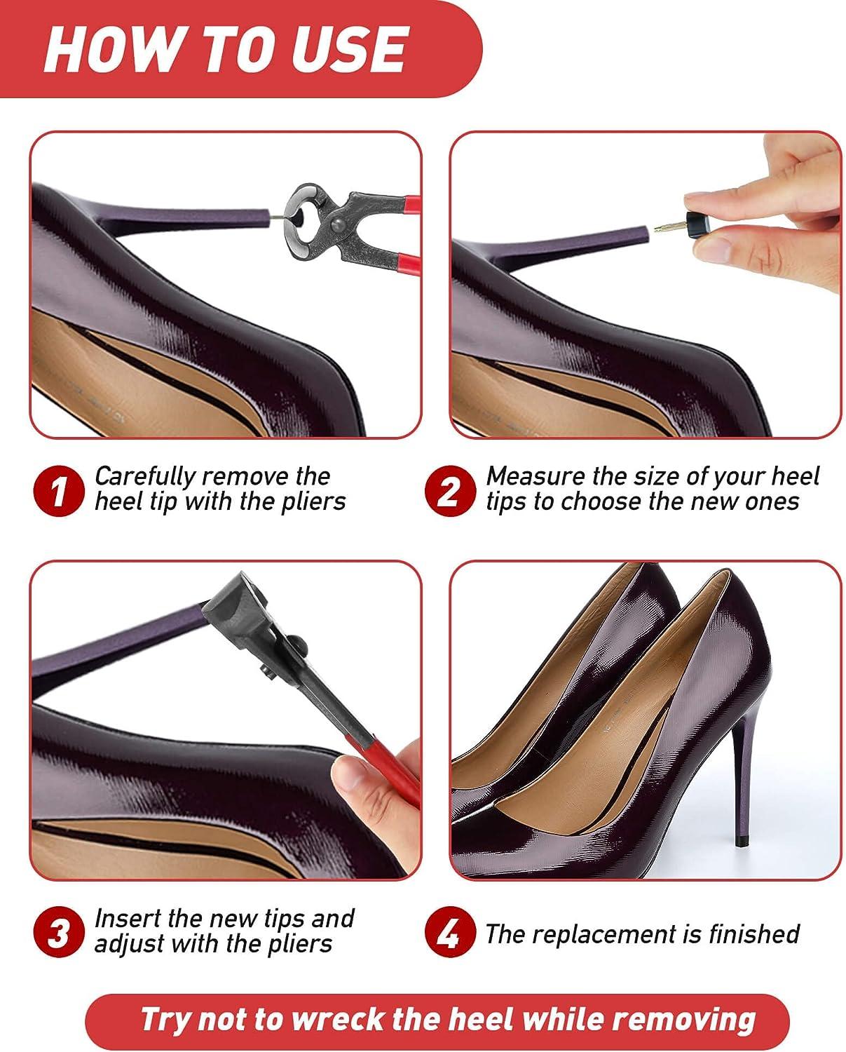 Amazon.com: SooGree High Heel Replacement Tips 10 Pairs Heel Caps  Replacement Dowels Women Shoes Heel Stiletto Repair Heel Caps Kit Pin-5  Different Size(2.4/3mm Metal pins) (Metal pins- 2.4mm,3mm, Black) : Health &