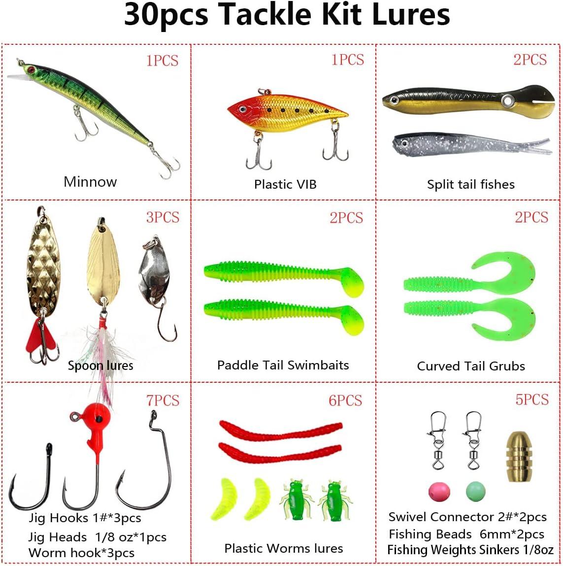 Bass Fishing Lure Kits Soft and Hard Bait Set w/ Tackle Accessories with  Box