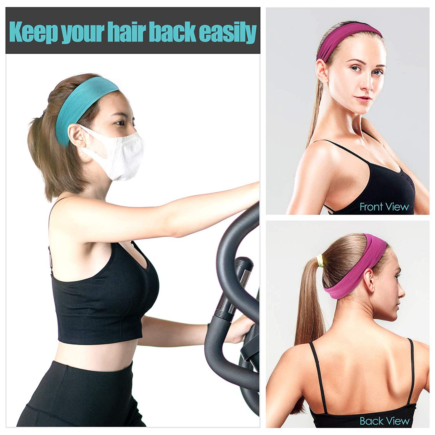 Headbands for Women, Kuaima Workout Yoga Headband Non Slip Stretchy Cotton  Headband Sweat Head Bands for Sports Running Fitness-(4Pcs)