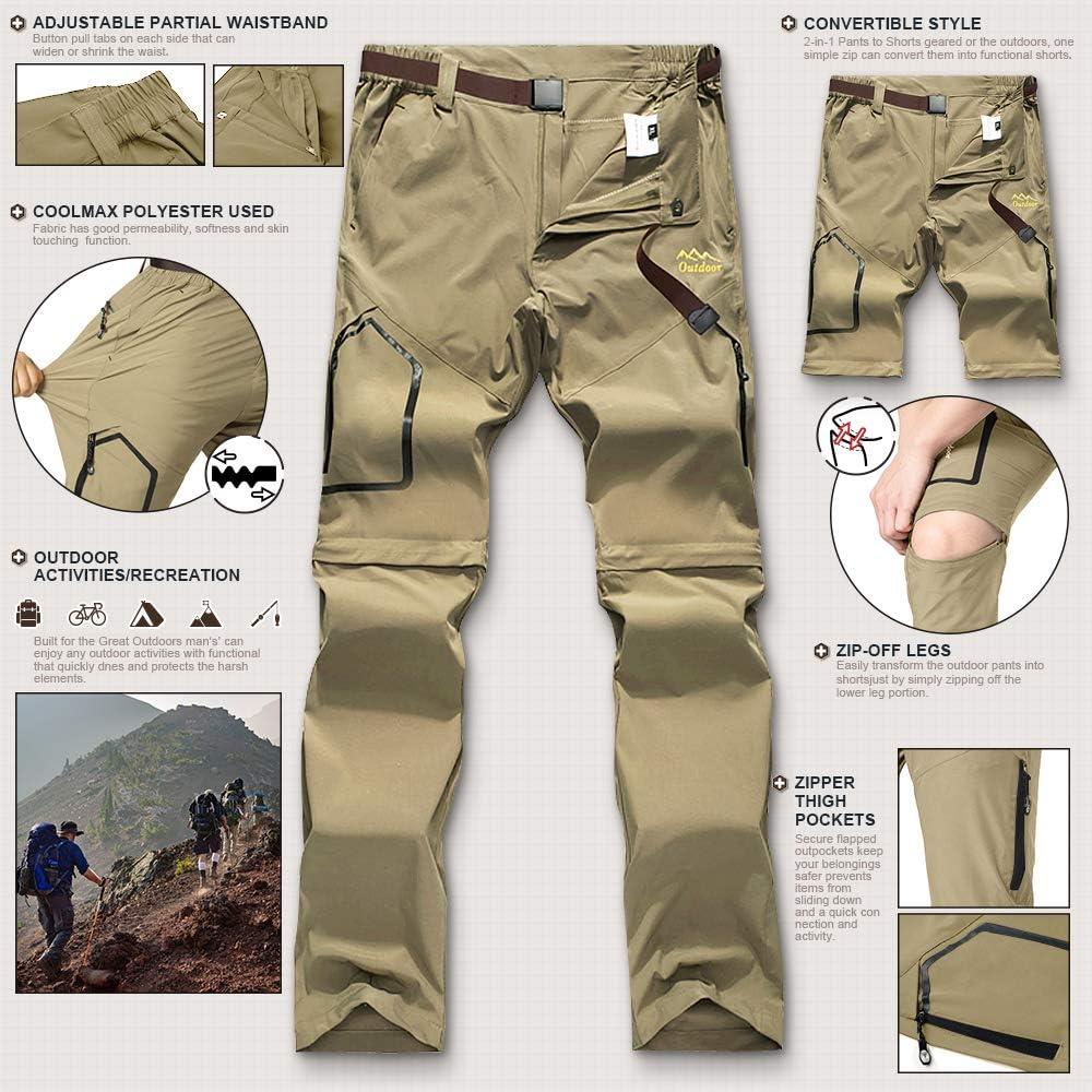 Men's Convertible Hiking Shorts and Pants, Lightweight Quick-Dry Fishing  Safari Camping Bottoms with Belt 