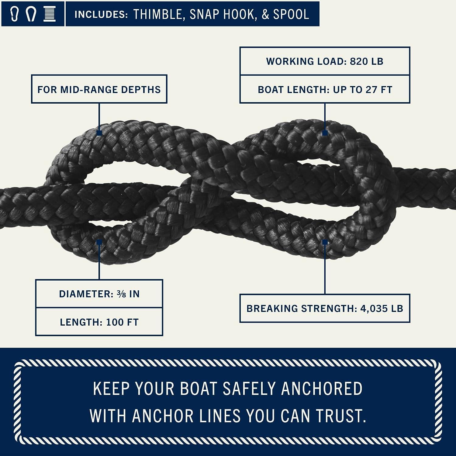  Double Braided Nylon Boat Anchor Rope 3/8inch with 316