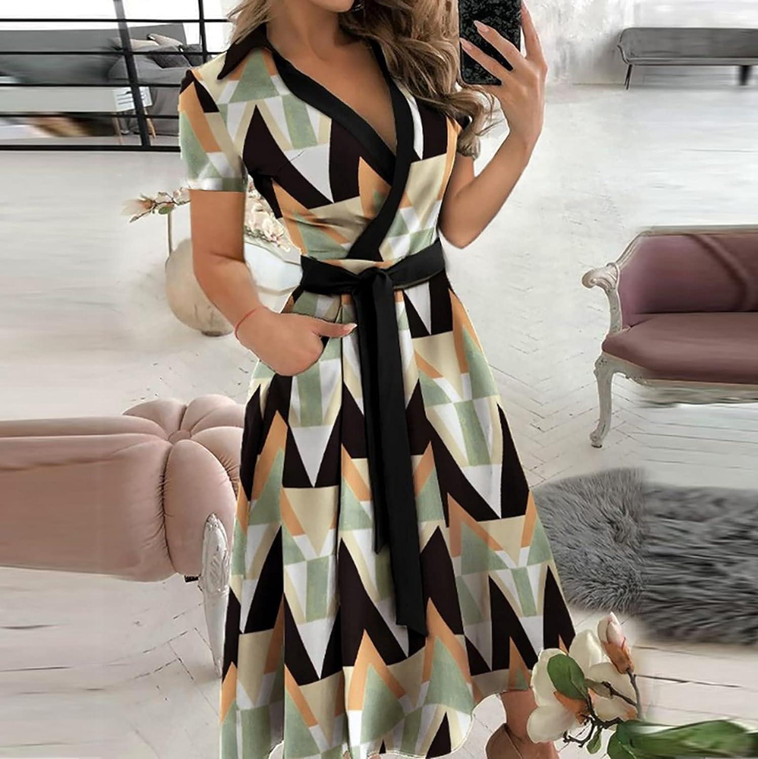 Summer Plus Size Women Short Sleeves Pleated Solid Patchwork Casual Dress  Party 