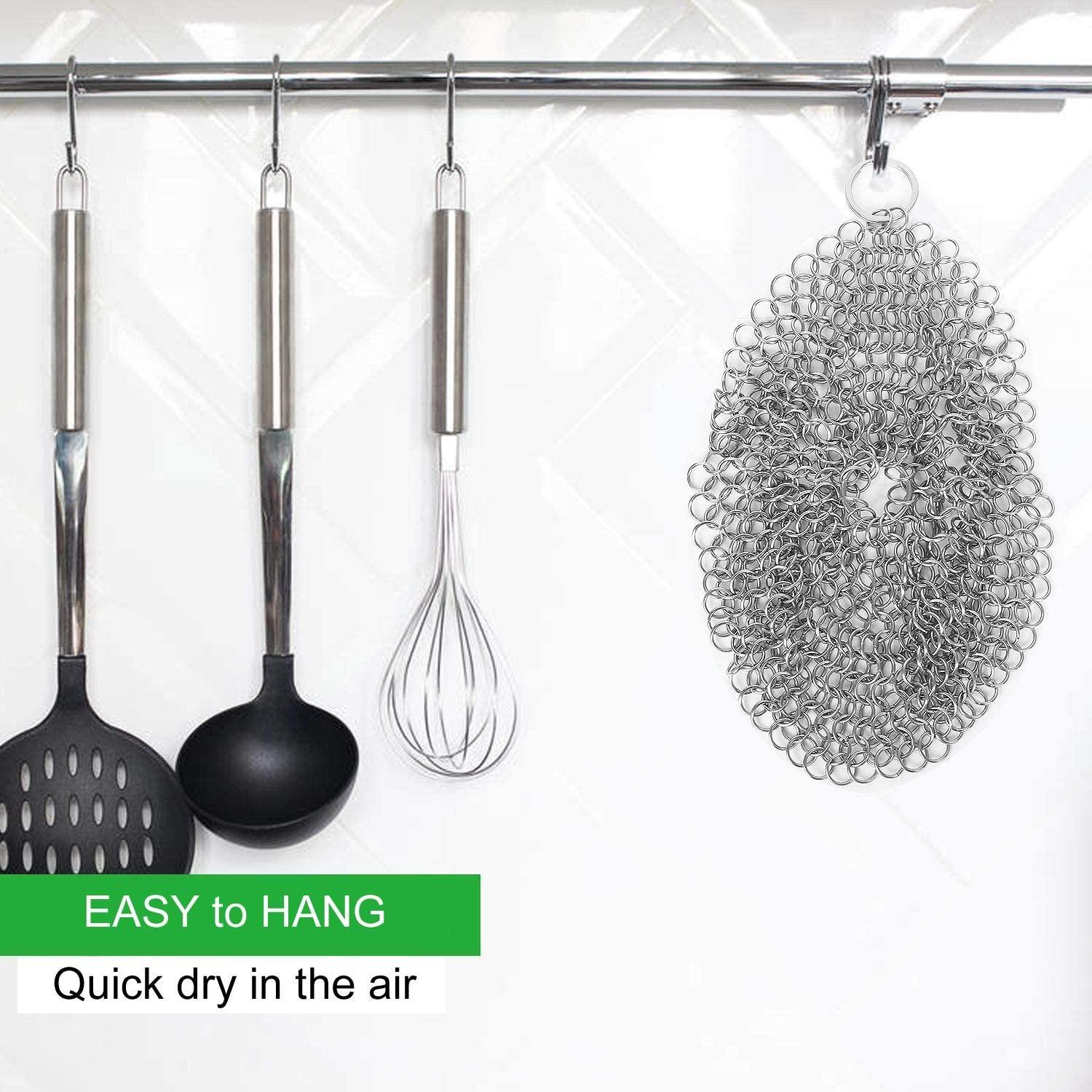 Cast Iron Cleaner Stainless Steel Chainmail Scrubber for Pots, Skillets,  Griddle Pans, BBQ Grills and More, with Hanging Ring,Round 