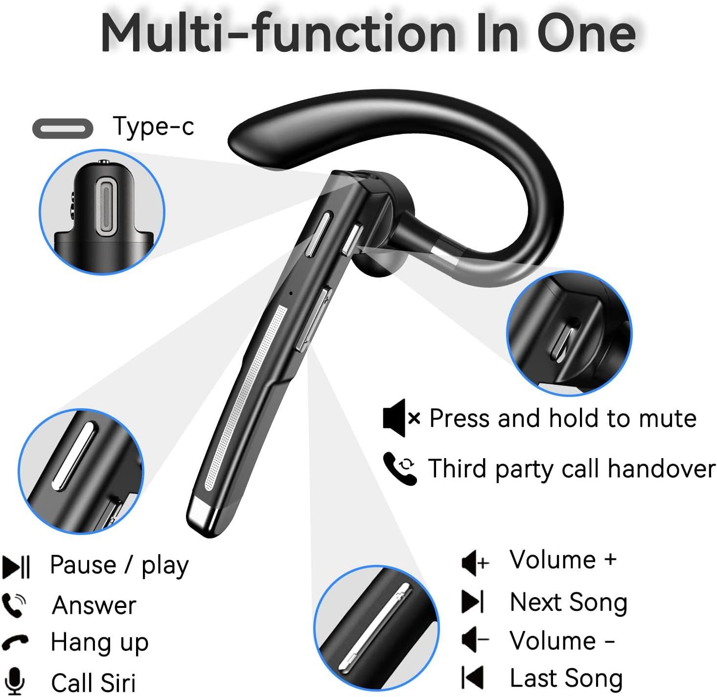 COMEXION Bluetooth Headset, Wireless Bluetooth Earpiece V5.0 Hands-Free  Earphones with Stereo Noise Canceling Mic, Compatible iPhone Android Cell