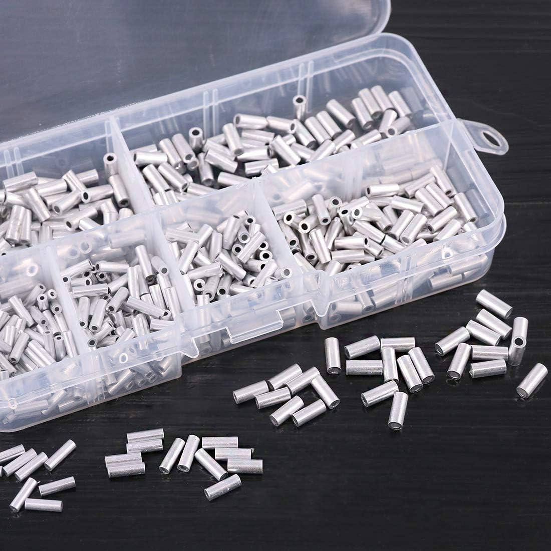 Hilitchi 600 Pcs 6 Sizes Single Barrel Crimp Sleeves Mini Aluminum Crimp  Sleeves Connector Kit for Fishing Line for 1.0, 1.2, 1.4, 1.6, 1.8, & 2mm  Fishing Wire Dia.