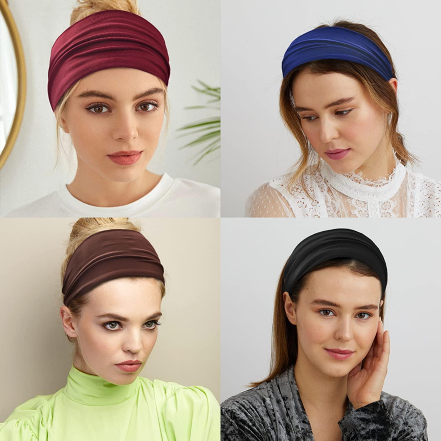 Carede 12 Pack Wide Headbands for Women No slip Stretchy Boho Hair Bands  Soft Elastic Yoga Workout Running Thick Headbands for Women's Hair,Wicking Sweat  Head Bands Solid colors Head Wrap No9Mixed 12