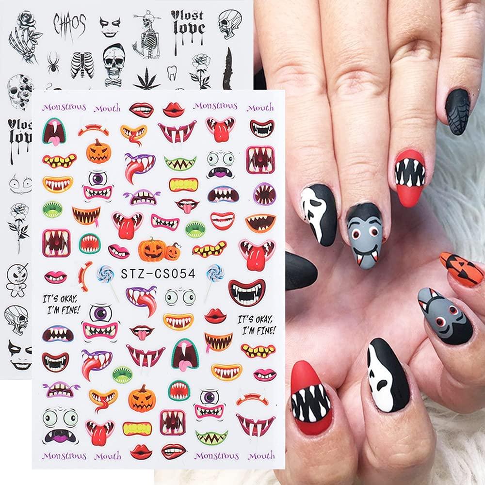 9 Sheets Halloween Nail Art Stickers Ghost 3D Nail Decals Spider