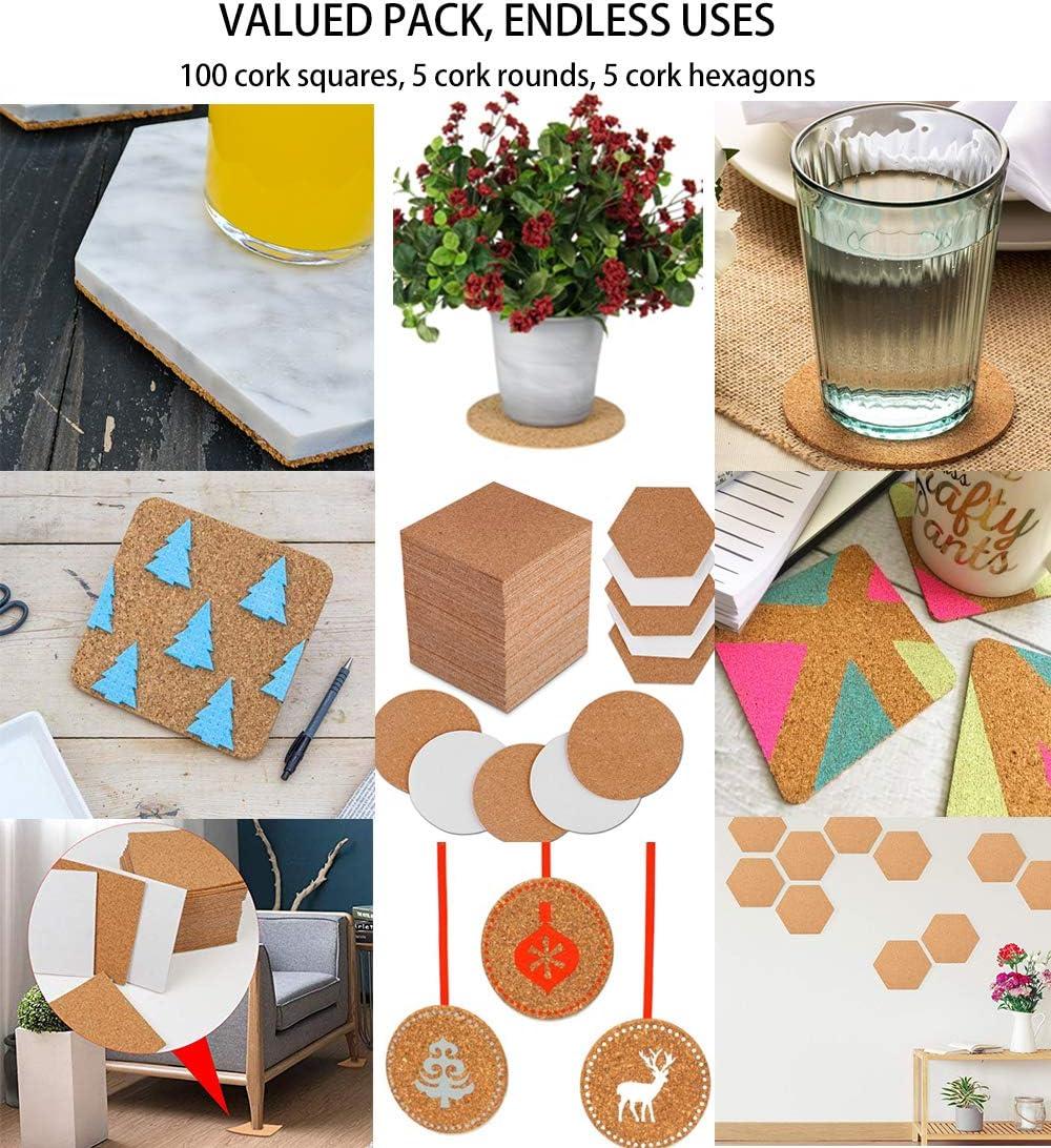 100 Pieces Self-Adhesive DIY Coaster Cork Backing Sheets, Mini Wall Cork  Tiles for Coasters and DIY Sticky Crafts, 4 x 4 Inch (Square)