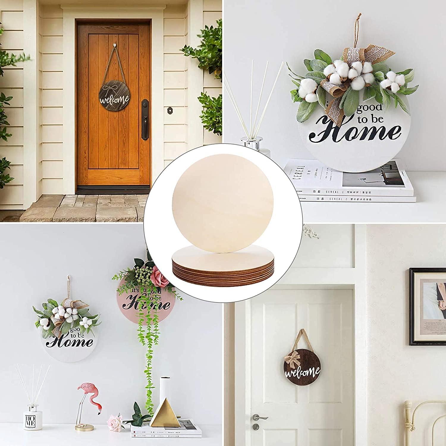 12 Pcs 16 Inch Wood Circles for Crafts Unfinished Round Wood Discs Blank  Wood Rounds Slices Round Wooden Door Hanger Signs with Bows, Twine and Glue