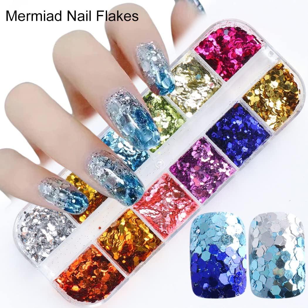 Holographic Hexagon Shape Chunky Nail Glitter Flakes Slices Sequins  Manicure DIY