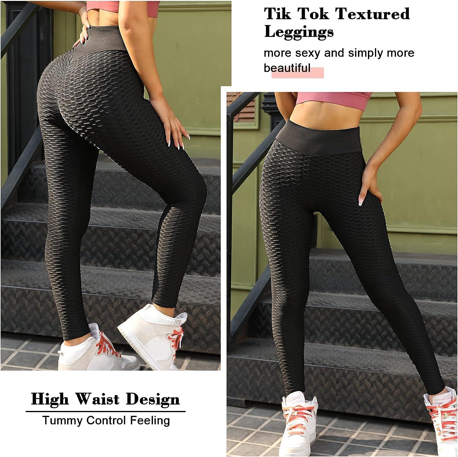 Women TikTok Leggings,High Waist Butt Lifting Yoga Pants Tummy Control  Bubble Hip Lift Workout Running Tights Slimming