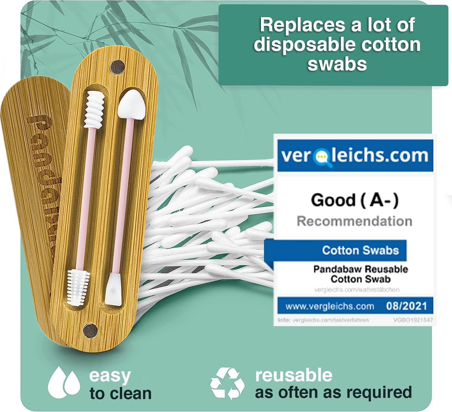 New: PandaBaw 2 x Reusable Cotton Swabs Extra Soft - Silicone Qtip Reusable  Qtips for Ears & Makeup Removal - Zero Waste Products Reusable Ear Swabs -  Eco Friendly Qtips Pink - Easy to Clean