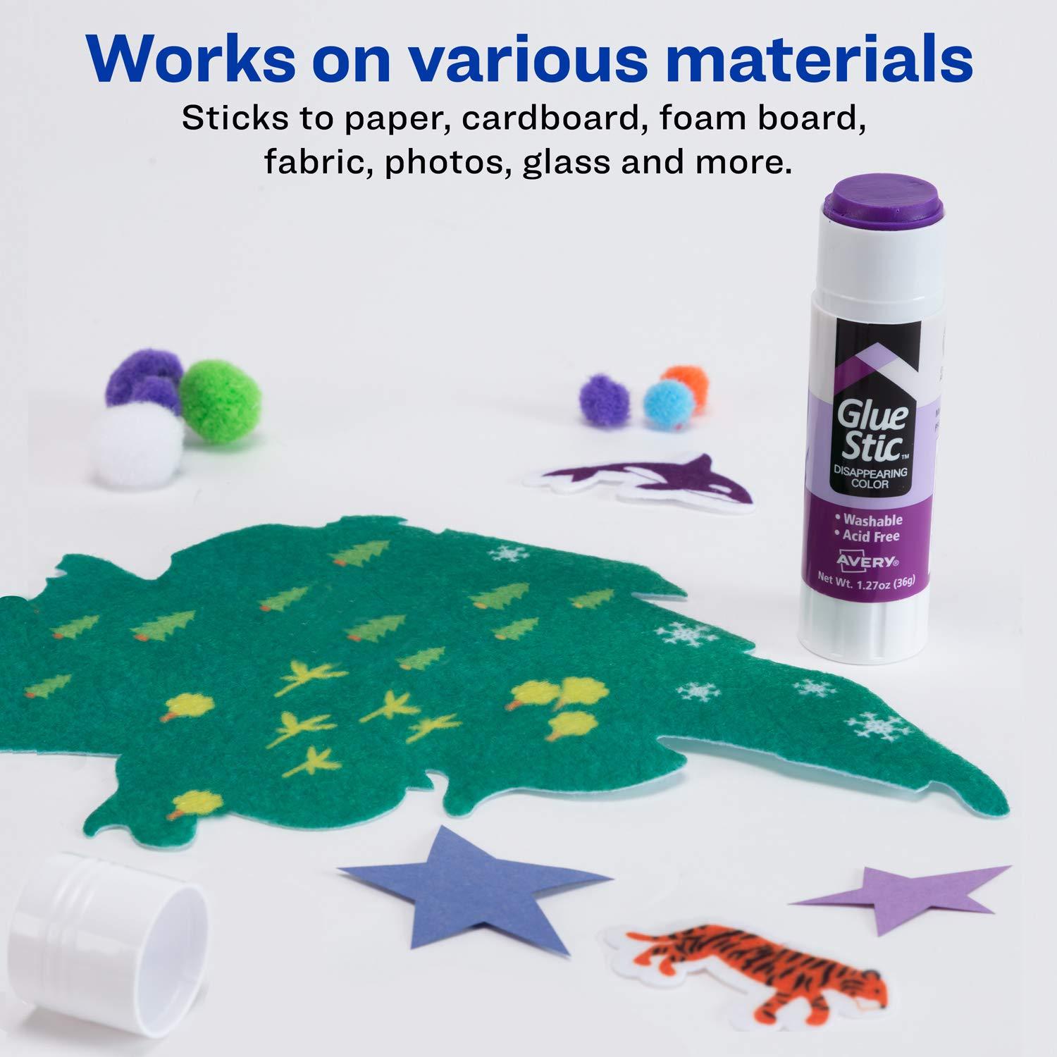 Avery Glue Stick Disappearing Purple Color Washable Nontoxic 1.27 oz.  Permanent Glue Stic 6pk (98071) 6 pack