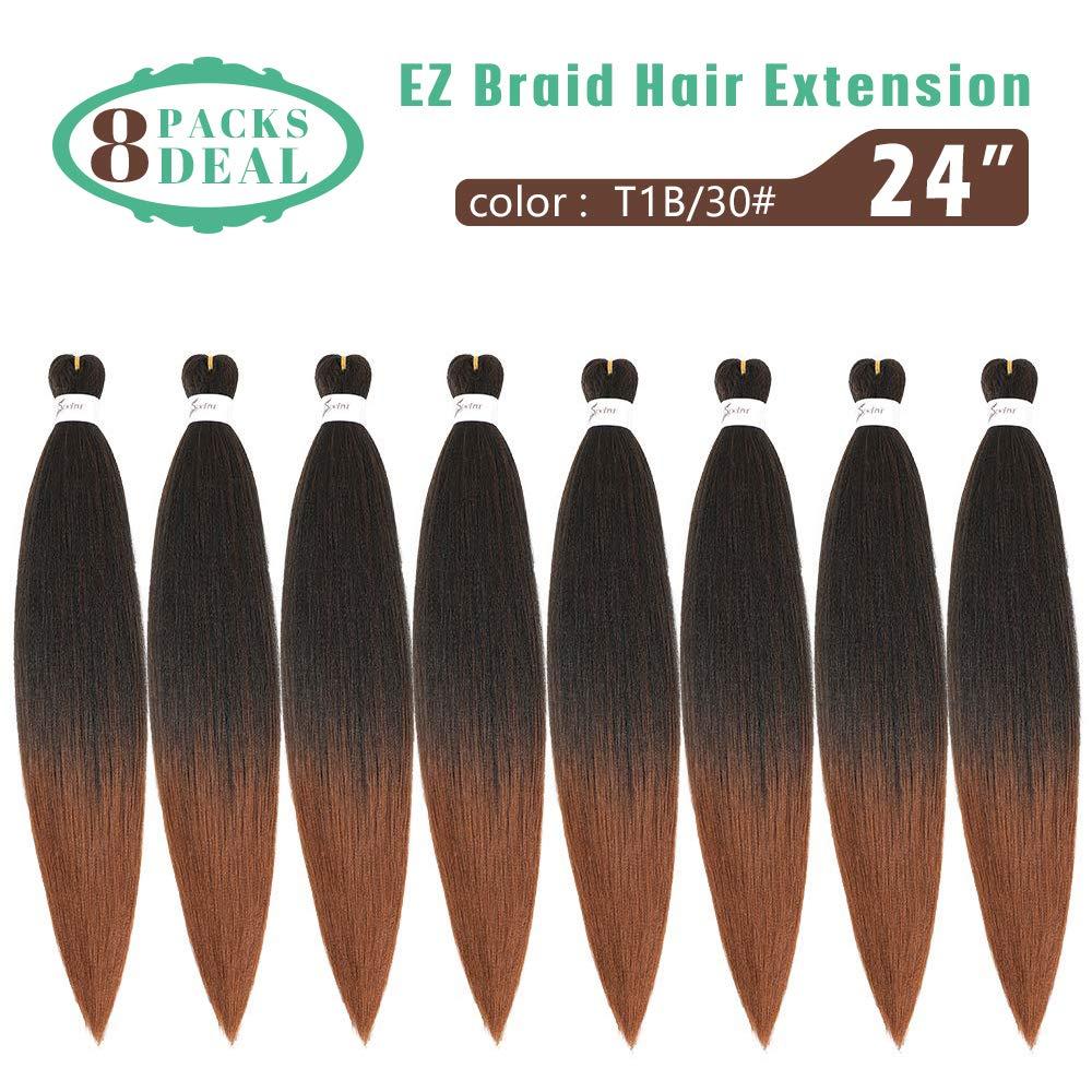  [MULTI PACKS DEAL] Spetra Pre-Stretched Braiding Hair 8  Bundles 24 Inch Auburn Brown- Synthetic Crochet Braids Natural and Soft Box  Braids Hot Water Setting Professional Yaki Straight : Beauty 