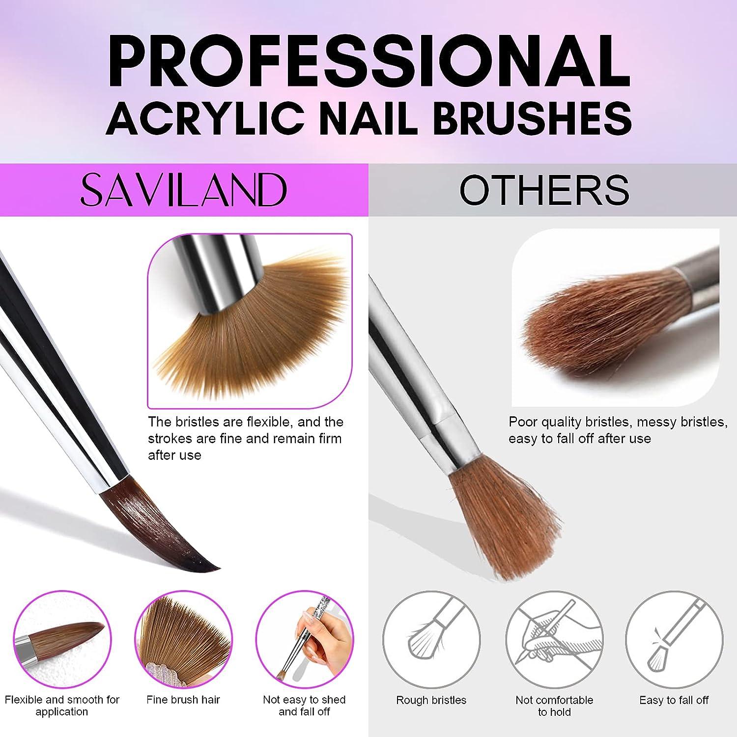 Saviland 3PCS Acrylic Nail Brush Set - Size 8/10/14 Kolinsky Acrylic Nail  Brushes for Acrylic Application, Pink Handle Professional Acrylic Powder