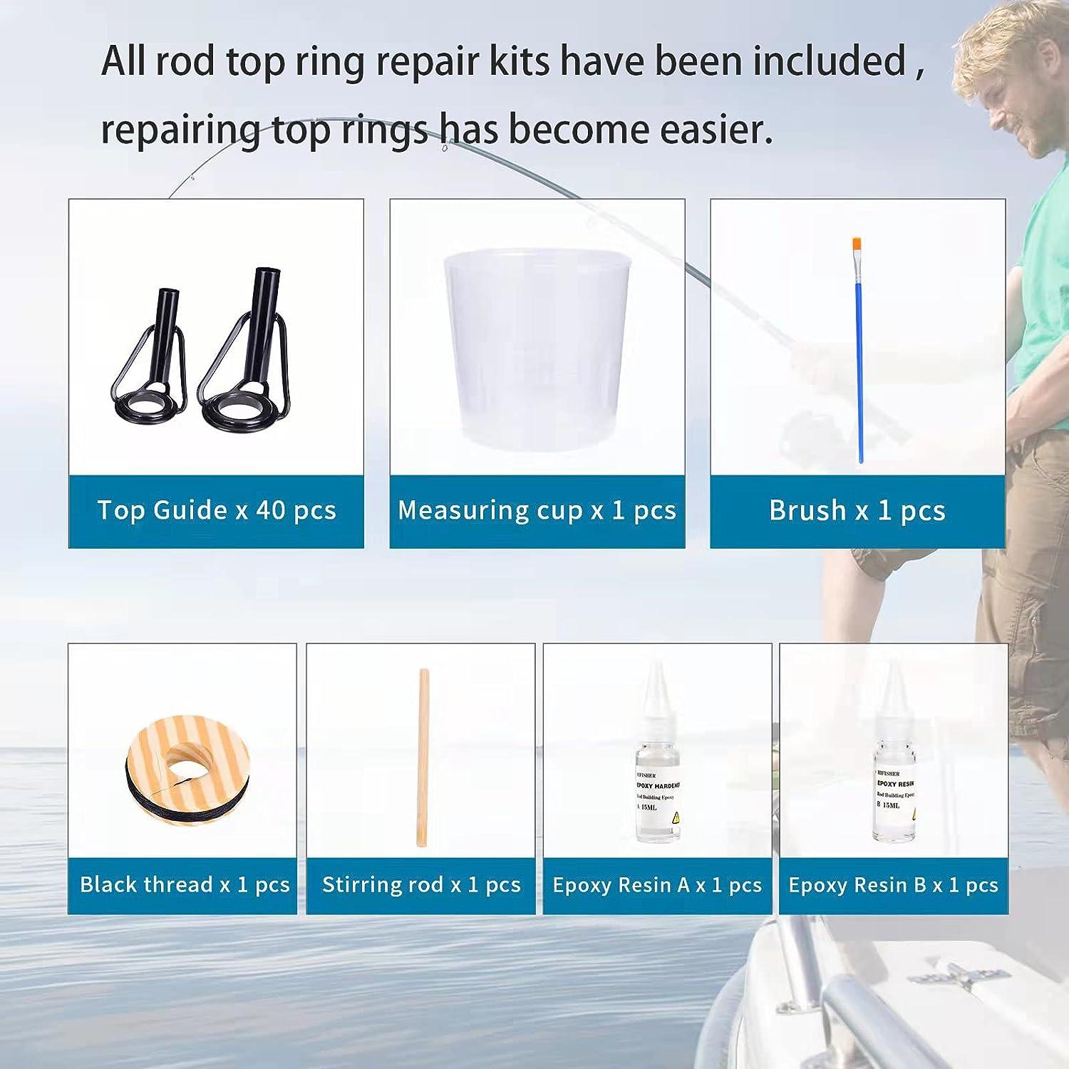 Hifisher Fishing Rod Tip Repair Kit: 40pcs 8 Sizes Top Guides ,1oz Epoxy  Resin, Brush, Measure Cup, Fishing Rod Guides Replacement kit, Stainless  Steel Ceramic Ring Guide Tips