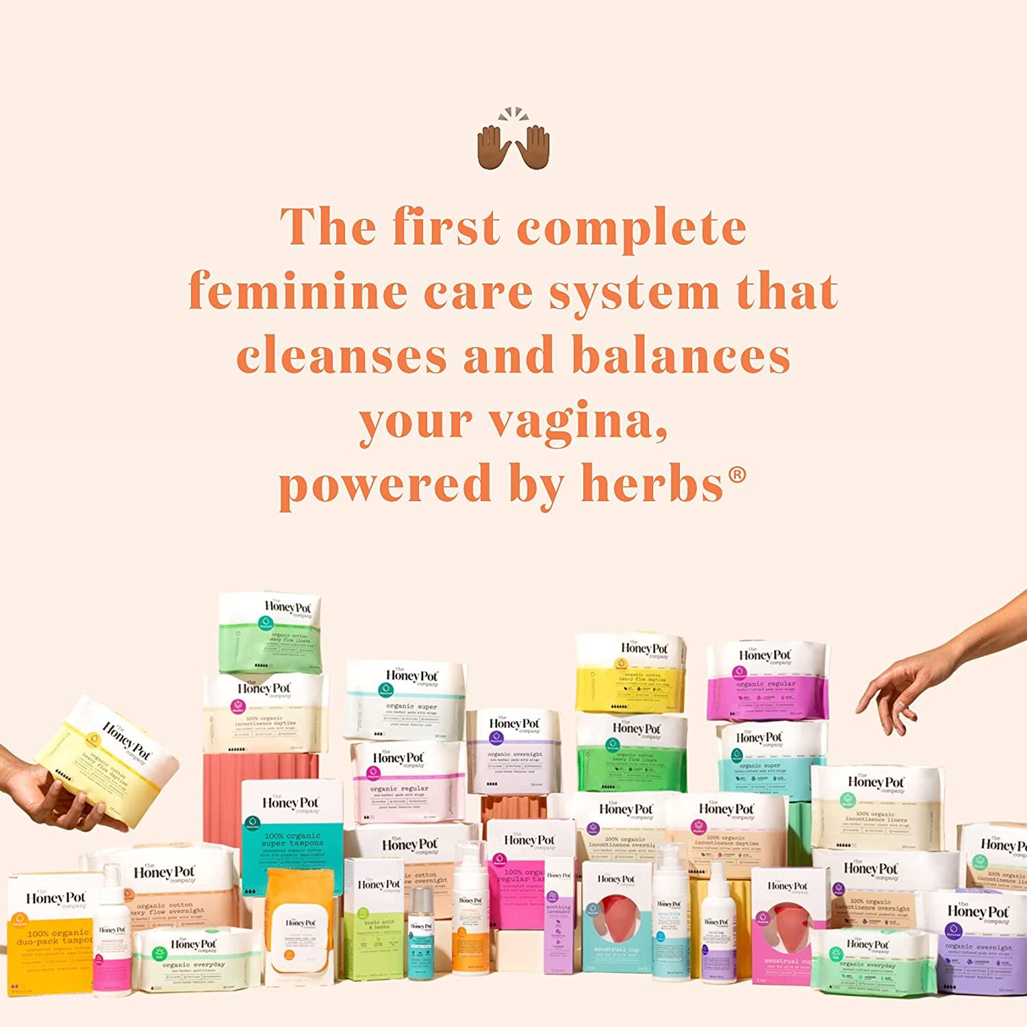  The Honey Pot Company - Herbal Postpartum Pads with Wings -  Full Coverage - Herbal Infused w/Essential Oils for Cooling Effect, Organic  Cotton Cover, & Ultra-Absorbent - Postpartum Essentials - 12ct 