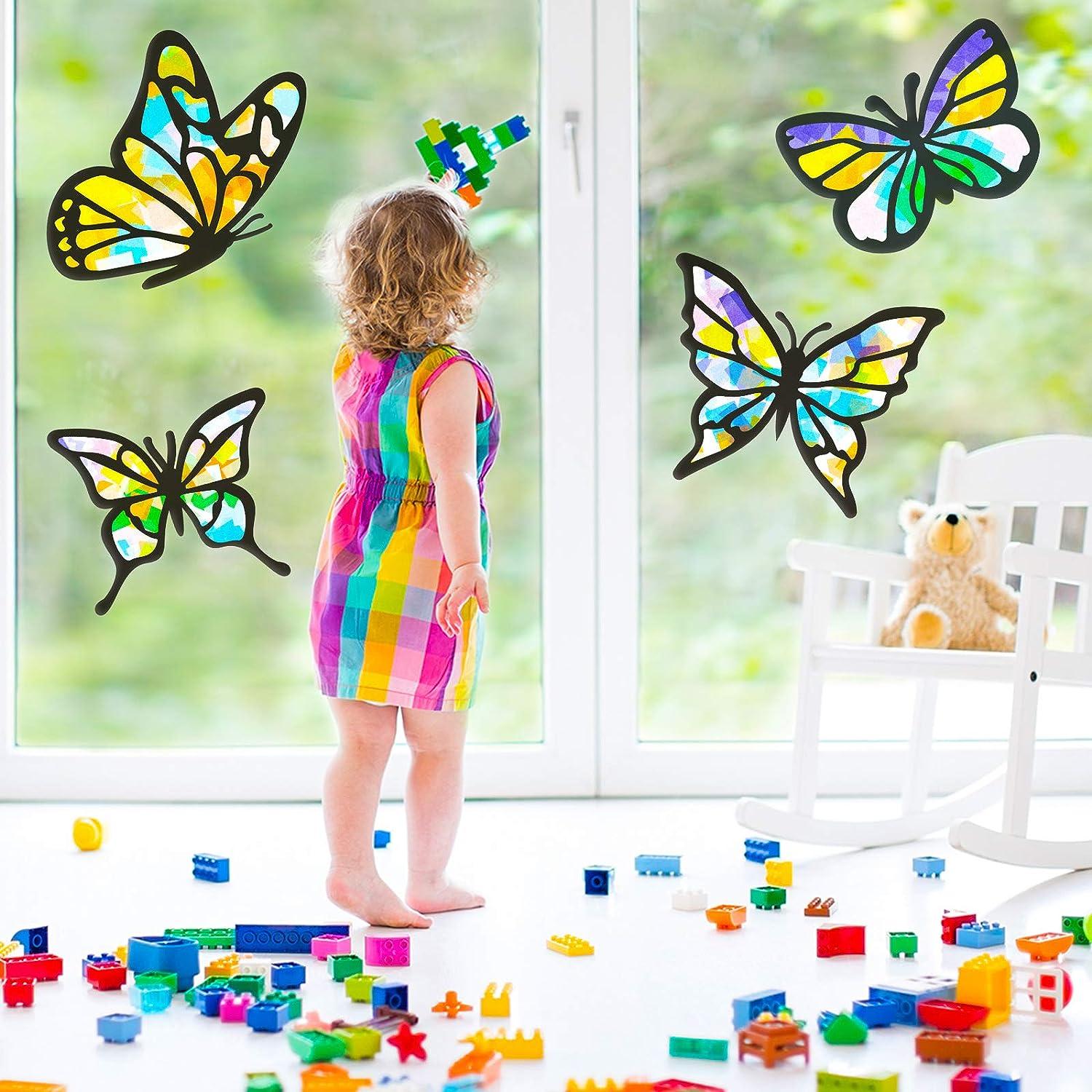 9 Pieces Spring Summer Suncatcher Kit, Butterfly Suncatchers Tissue Paper  Butterfly Suncatchers Craft with 12 Colors Large Tissue Paper for Kid Art