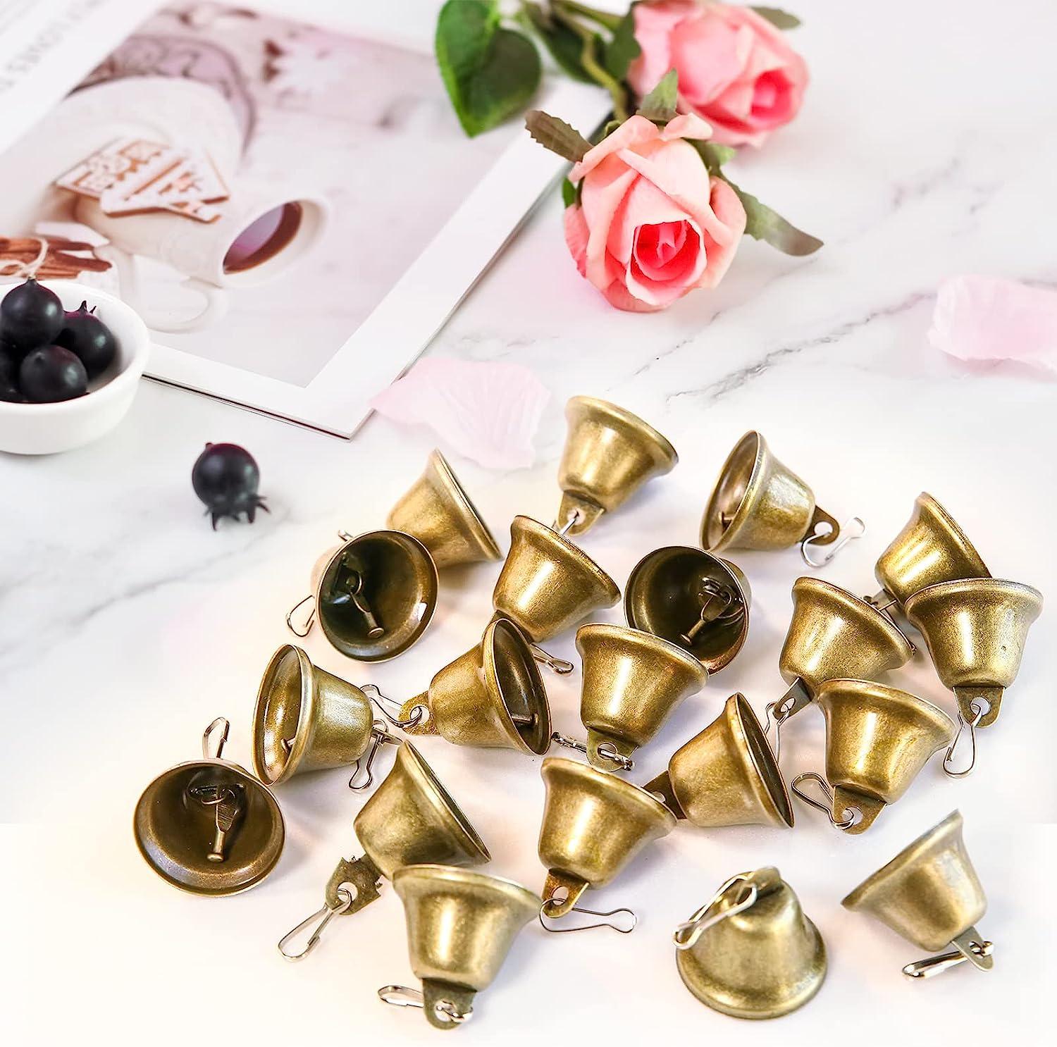 Gejoy 30 Pieces Craft Bells Small Brass Bells for Crafts Mini Vintage Bells  with Spring Hooks Tiny for Hanging Wind Chimes Making Dog