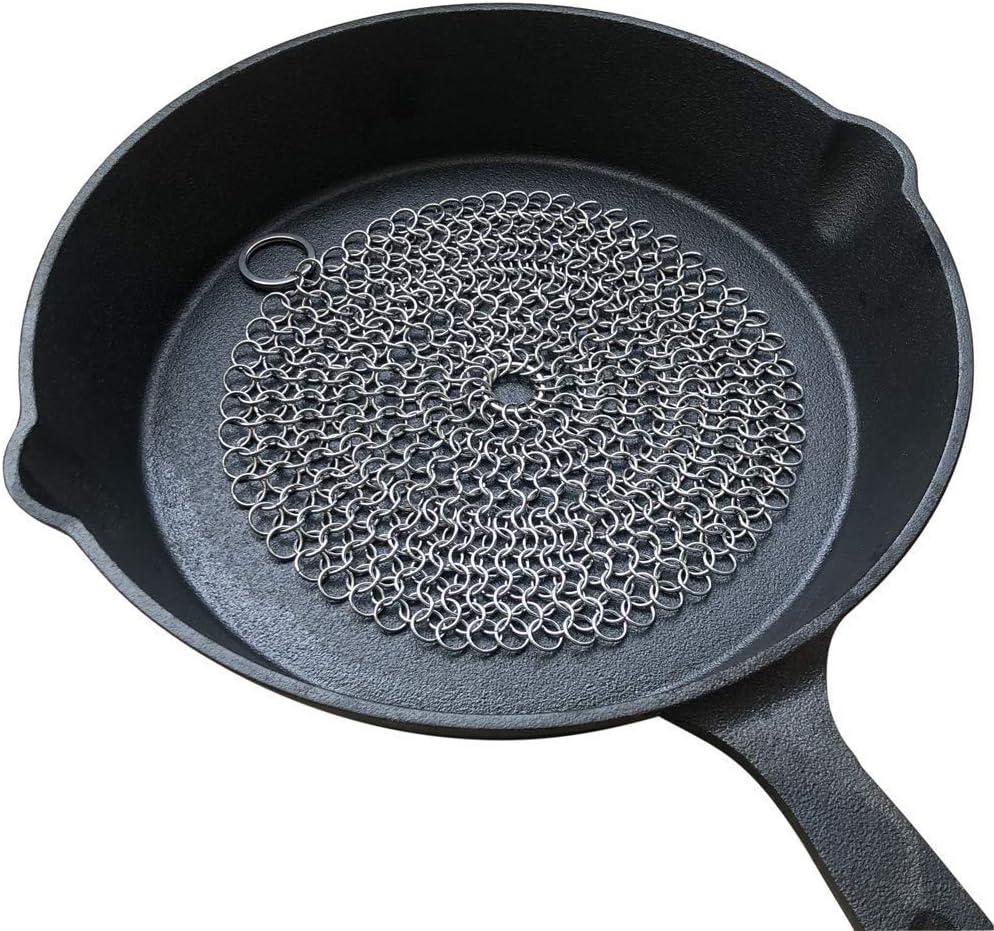 316 Stainless Steel Cast Iron Skillet Cleaner Cast Iron Scraper Chainmail  Scrubber for Cast Iron Pans, Pre-Seasoned Pans, Griddle Pans, BBQ Grills