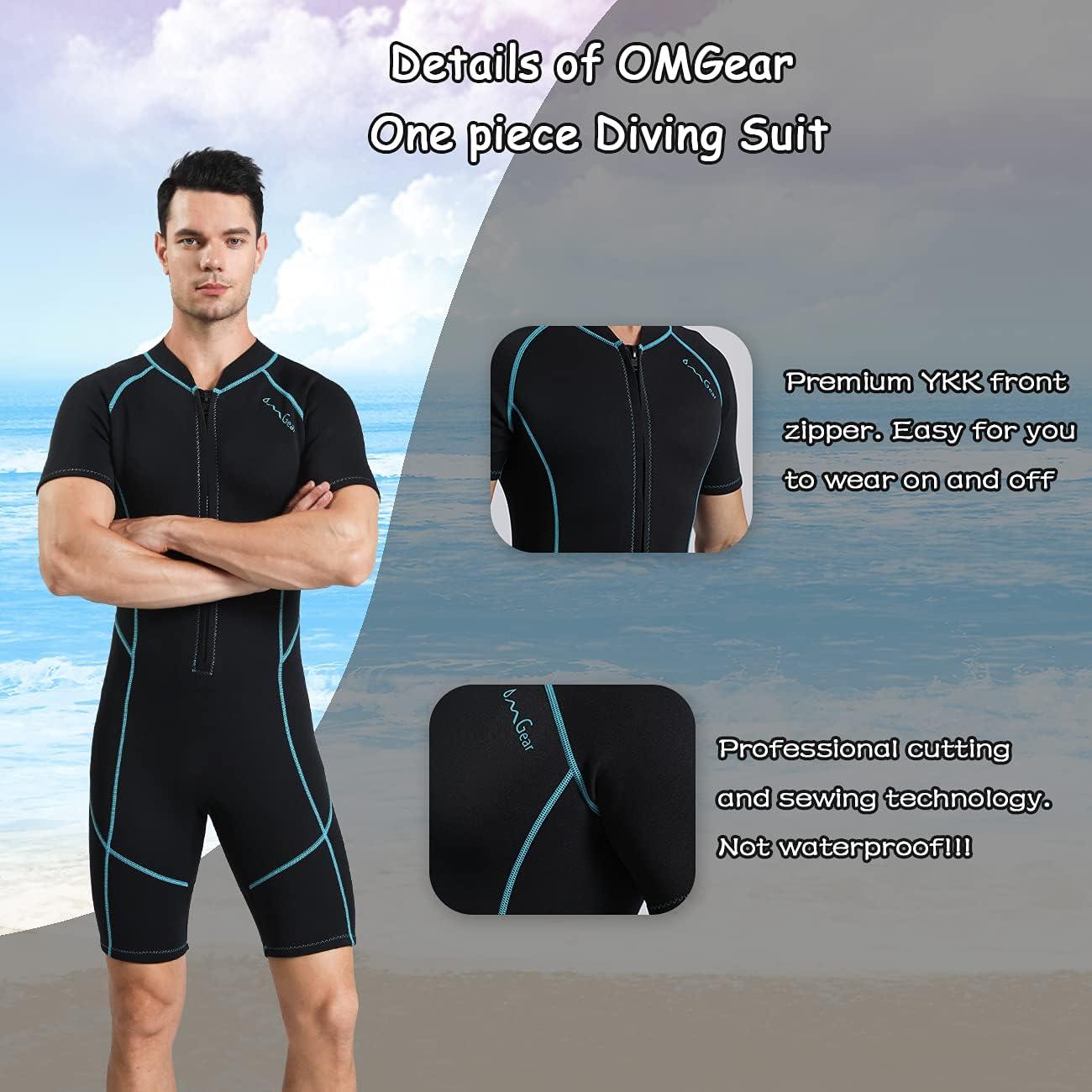 OMGear Wetsuit Women Men 2mm Neoprene Dive Shorty Wet Suit Thermal Short  Sleeve Swimsuit for Adults Front Zipper UV Protection Bathing Suit for  Snorkeling Scuba Diving Freediving Swimming Surfing Spearfishing Black&aqua  X-Large