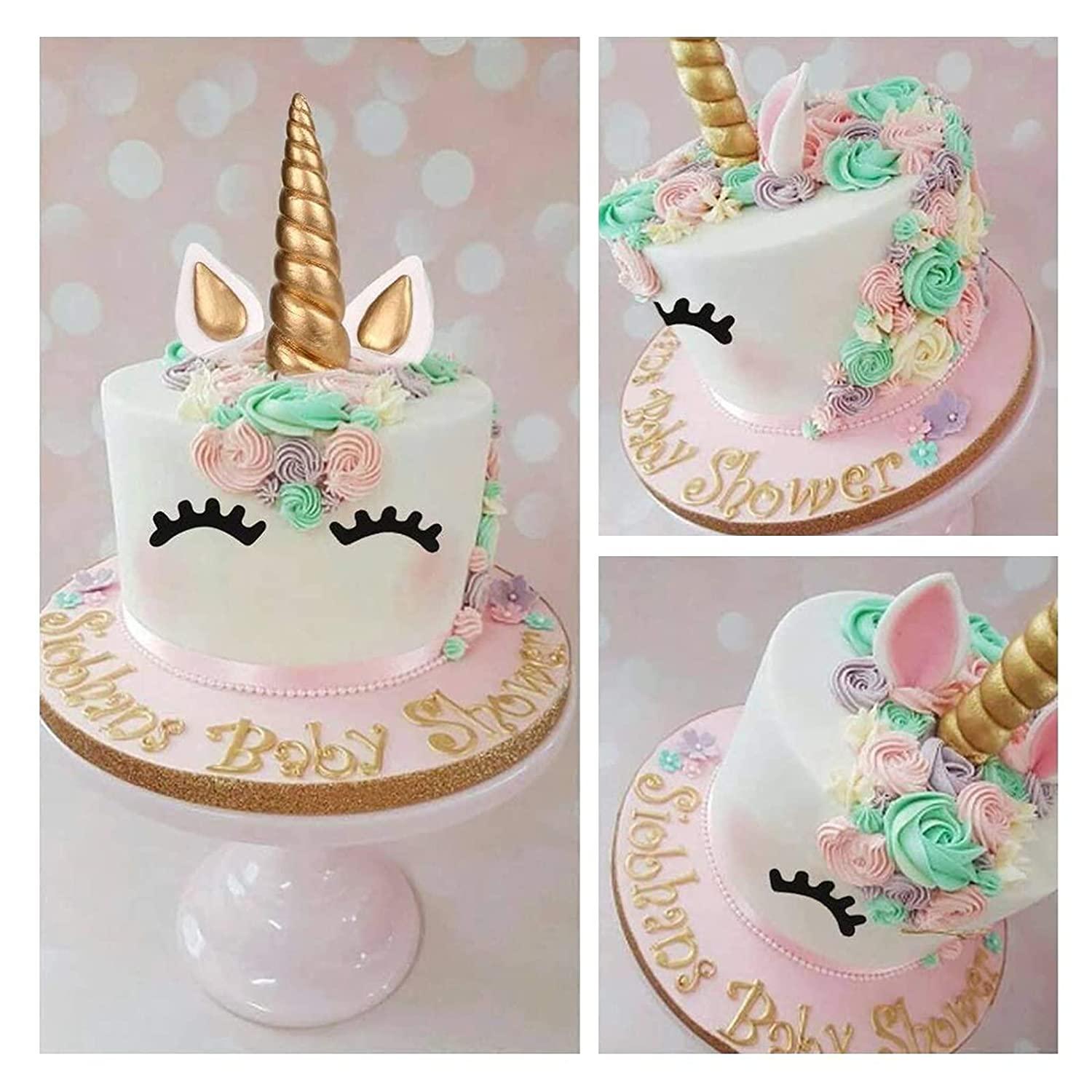 Handmade Gold Unicorn Birthday Cake Toppers set. Unicorn Horn, Ears and  flowers Set. Unicorn Party Decoration for baby shower，wedding and birthday  party : : Toys & Games