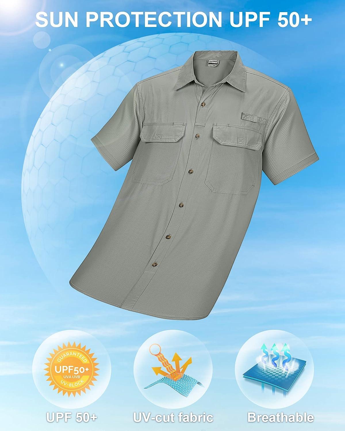 PEASKJP Men's Short-Sleeve T-Shirt UPF 50+ UV Quick Dry Cooling Fishing  Shirts for Travel Camping Hiking White Large,Blue M
