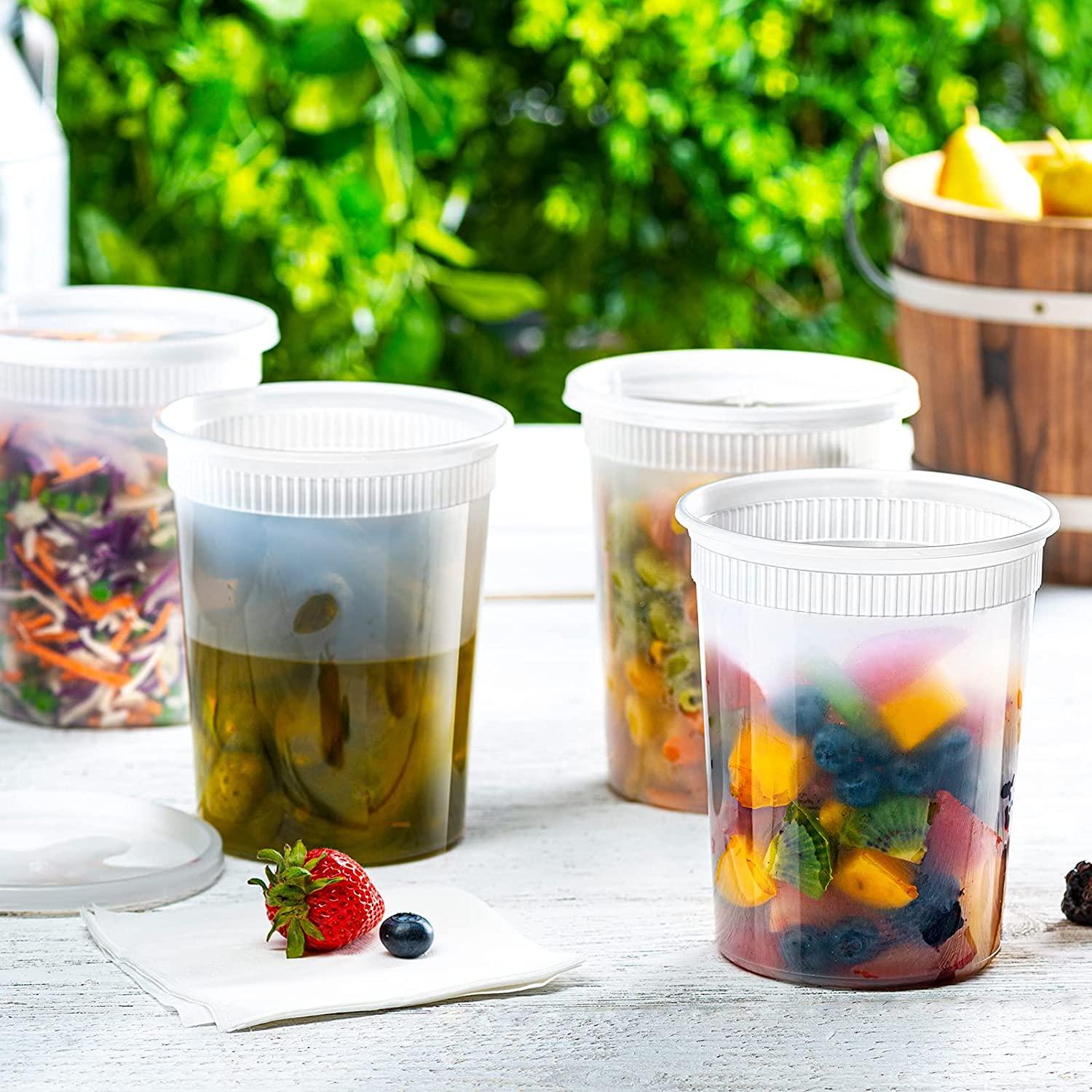 48 Sets - Combo Plastic Deli Containers With Airtight Lids - 8 oz, 16 oz,  32 oz. - Food Storage/Soup Containers Combo - 48 Sets