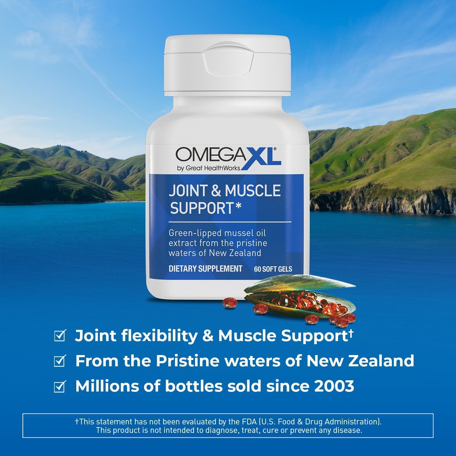  OmegaXL Joint Support Supplement, for Relief - Natural Muscle  Support, Green Lipped Mussel Oil, Soft Gel Pills, Drug-Free, 60 Count :  Health & Household