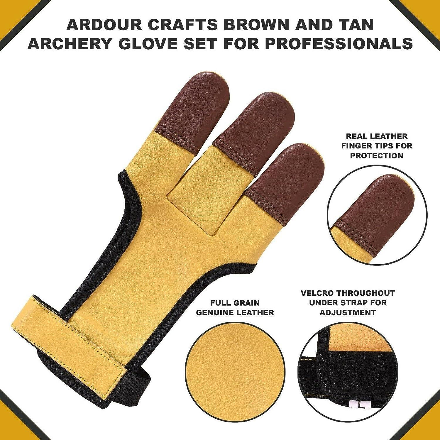 Genuine Leather Archery Gloves Tan - Handmade Archery Three