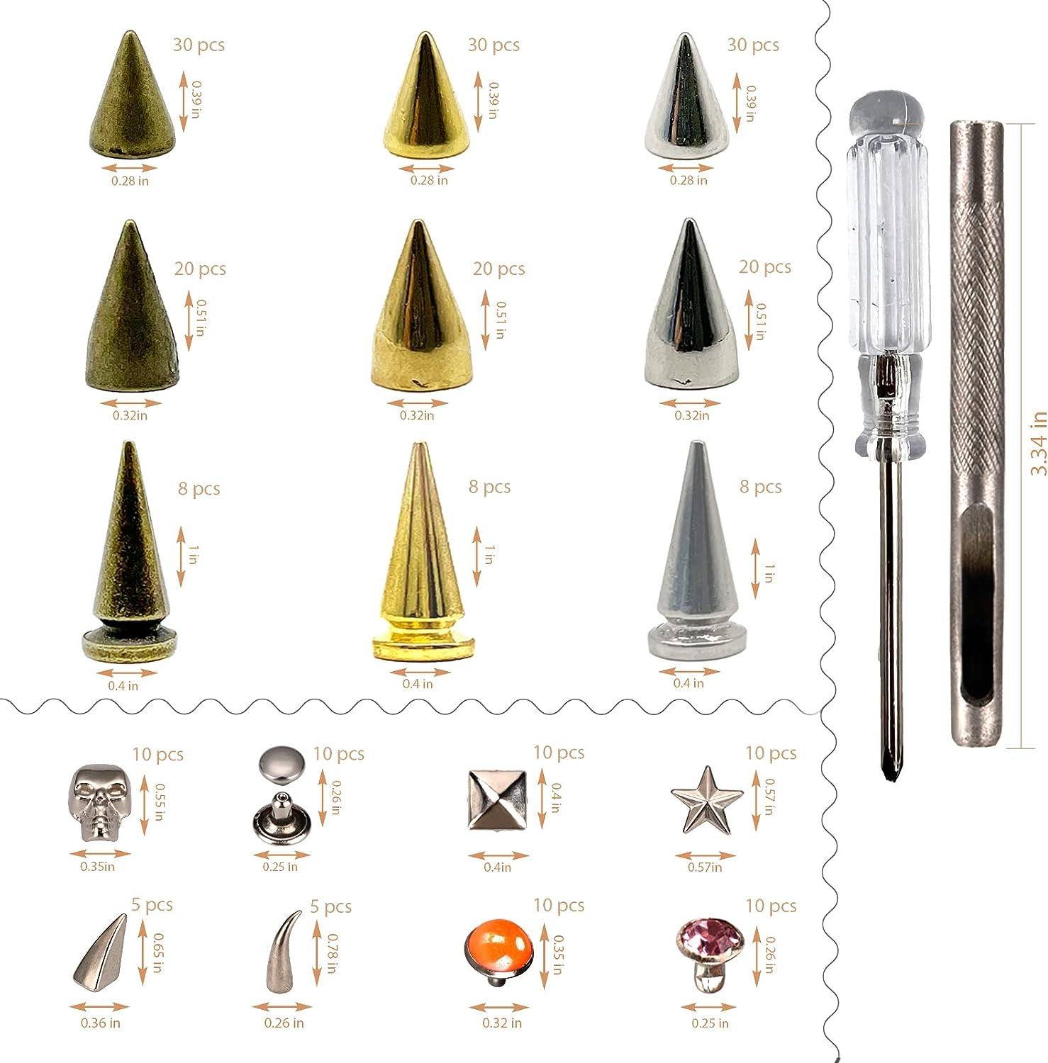 Spikes for Clothing Studs for Clothing 244 Sets of Spike Studs Punk Style  Croc Spikes 3 Colors 9 Shapes Rhinoceros Horn Pepper Skull etc. with a Full  Set of Setting Tools