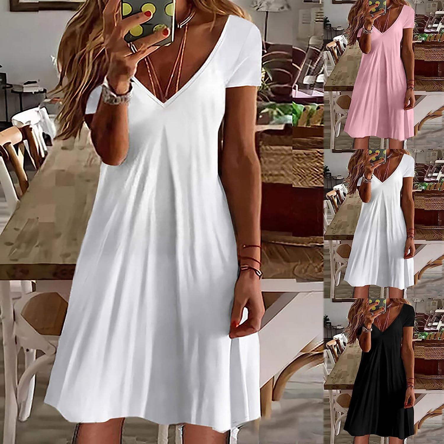 Lady Summer Sexy Short Dress Beach Skirt Loose Casual Solid Dress With  Leggings