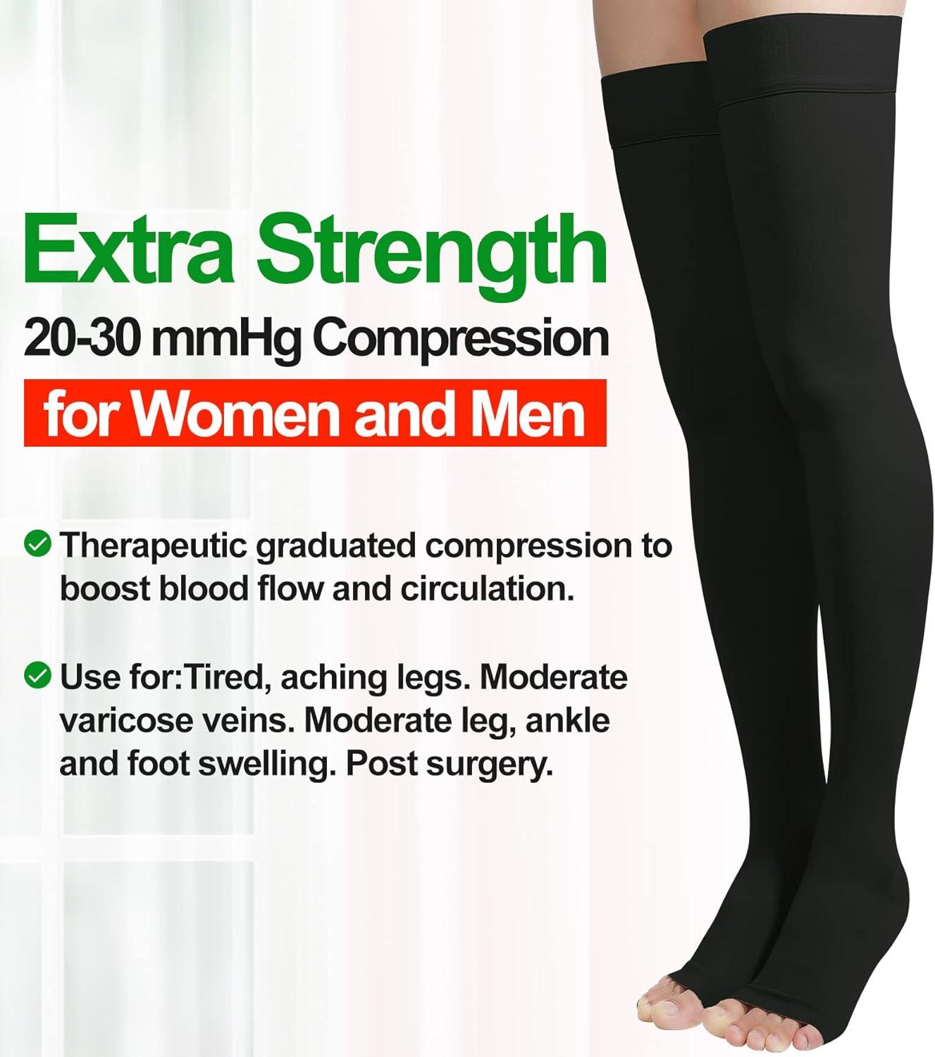 Thigh High Compression Stockings, Closed Toe, Pair, Firm Support 20-30mmHg  Gradient Compression Socks with Silicone Band, Unisex, Opaque, Best for