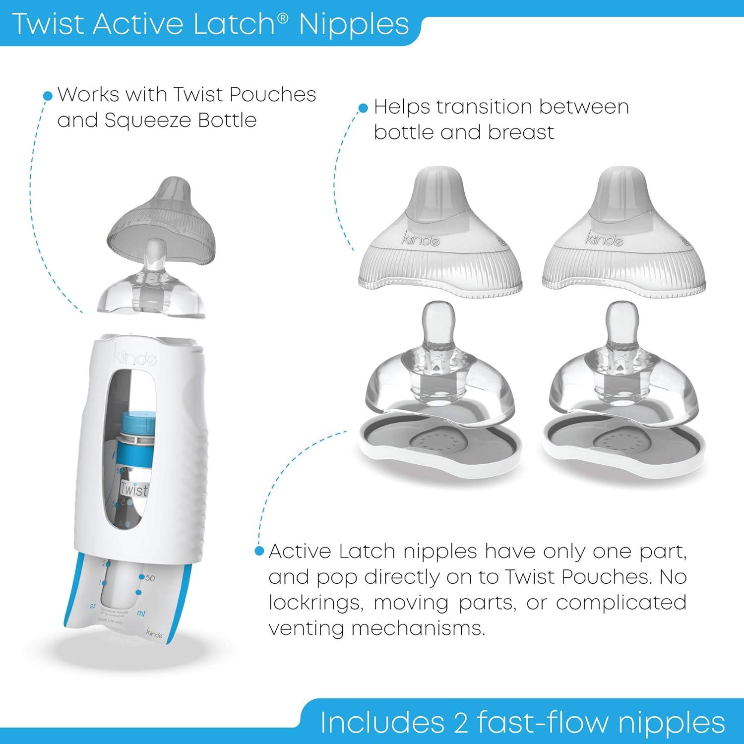 Kiinde Twist Squeeze Natural Feeding Bottle W/ Active Latch Nipples (2 Pack)