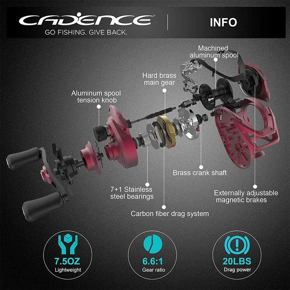 Cadence CB568 Baitcasting Reels Lightweight Graphite Frame Fishing Reels  with Corrosion Resistant Bearings Baitcaster Reels Carbon Fiber Drag Baitcast  Reels with 7.3:1 Gear Ratio Casting Cb5r Red Right 6.6:1